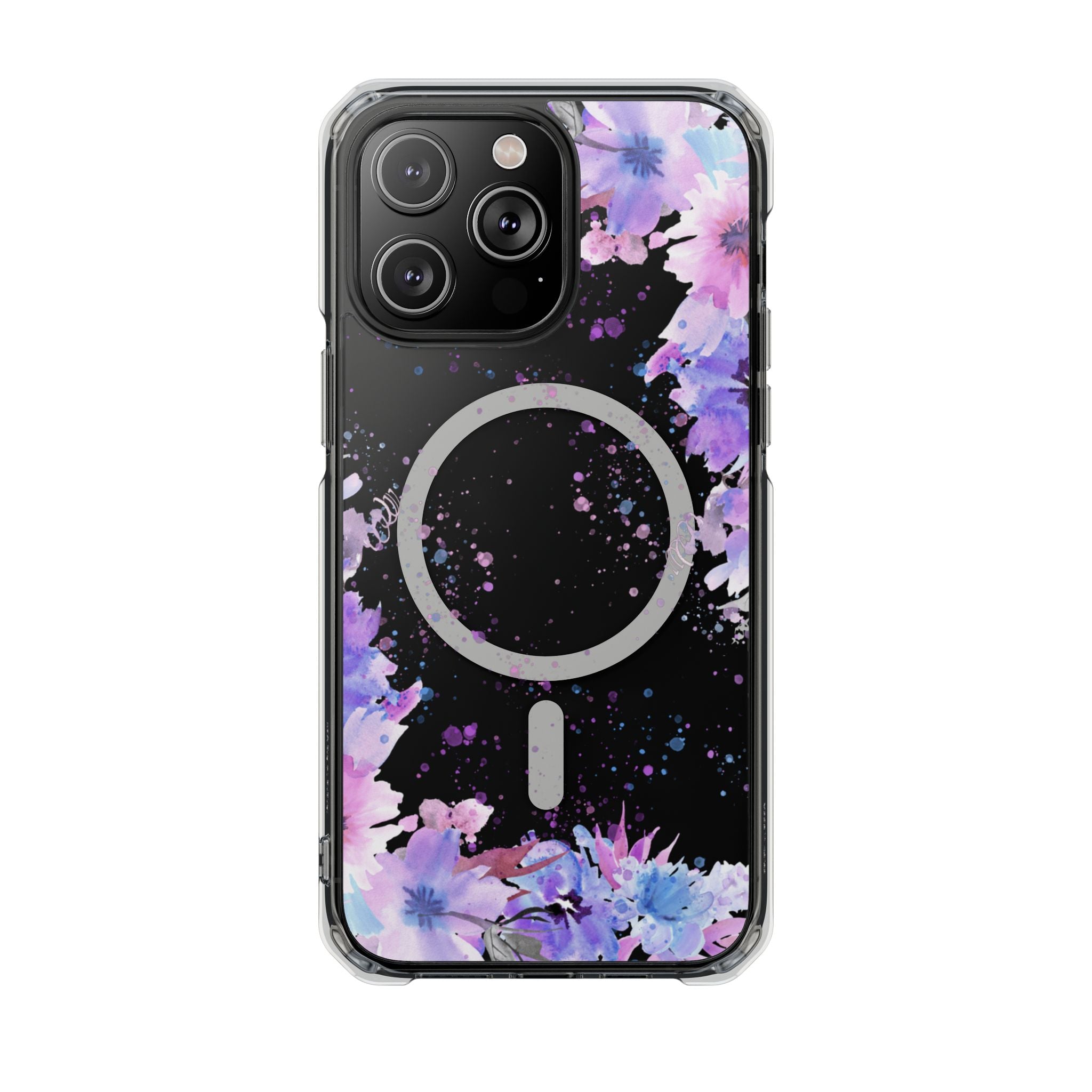 MagSafe Clear Phone Case — Purple Watercolor Floral