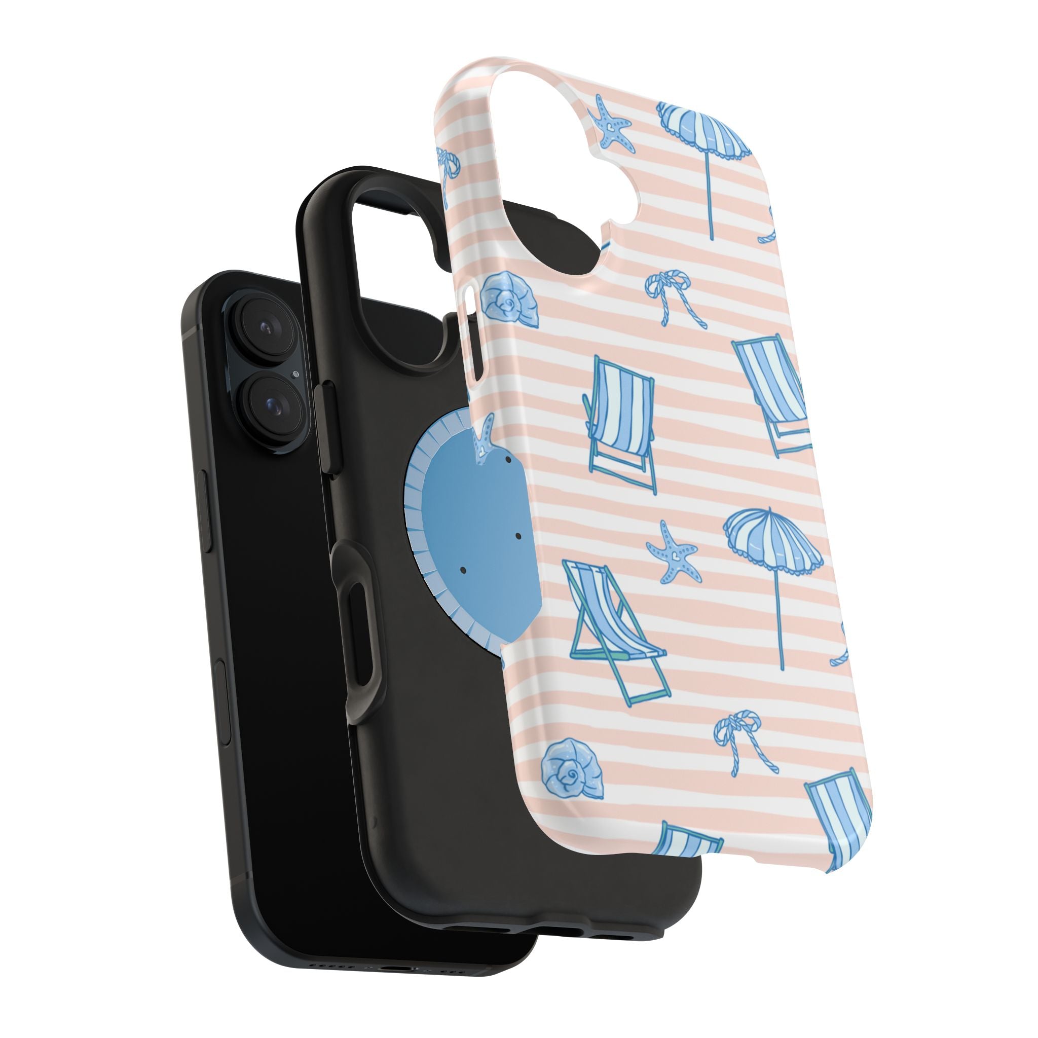 Beach Stripes Magnetic Impact Phone Case — Blue Chairs & Umbrellas