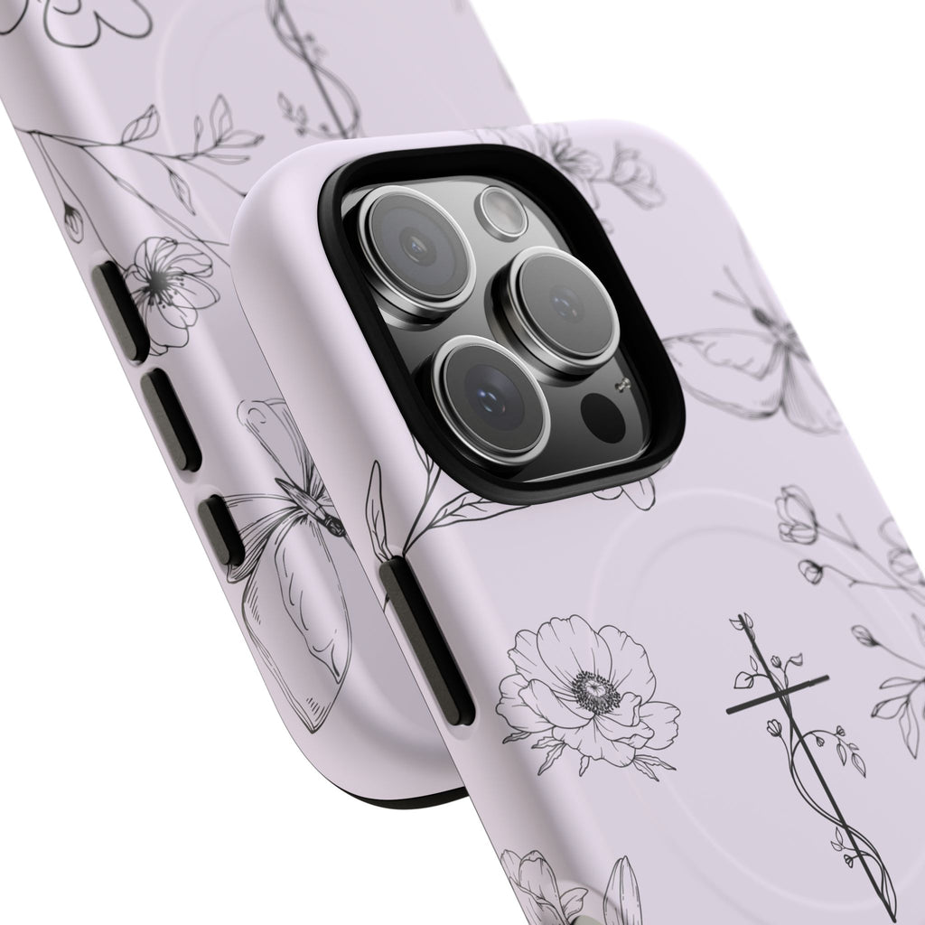 Floral Cross Magnetic Phone Case — Lavender Botanical iPhone Cover