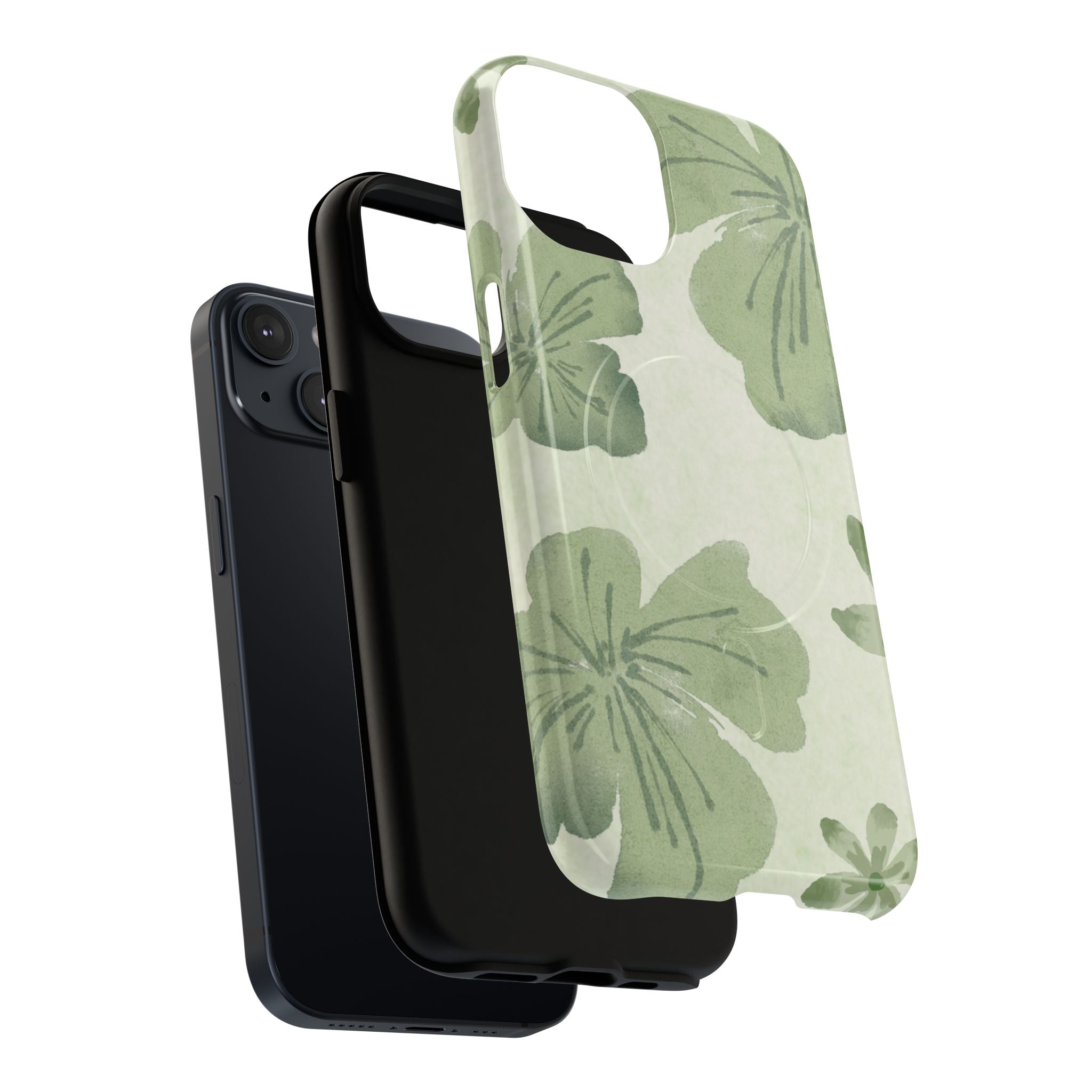 Green Watercolor Hibiscus Tough Magnetic Phone Case