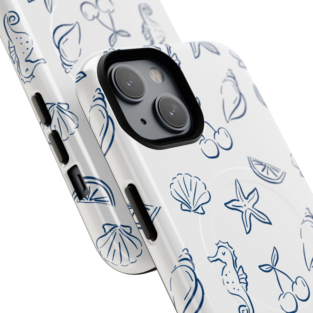 Nautical Sketch Magnetic Phone Case — Seahorse & Seashell Pattern