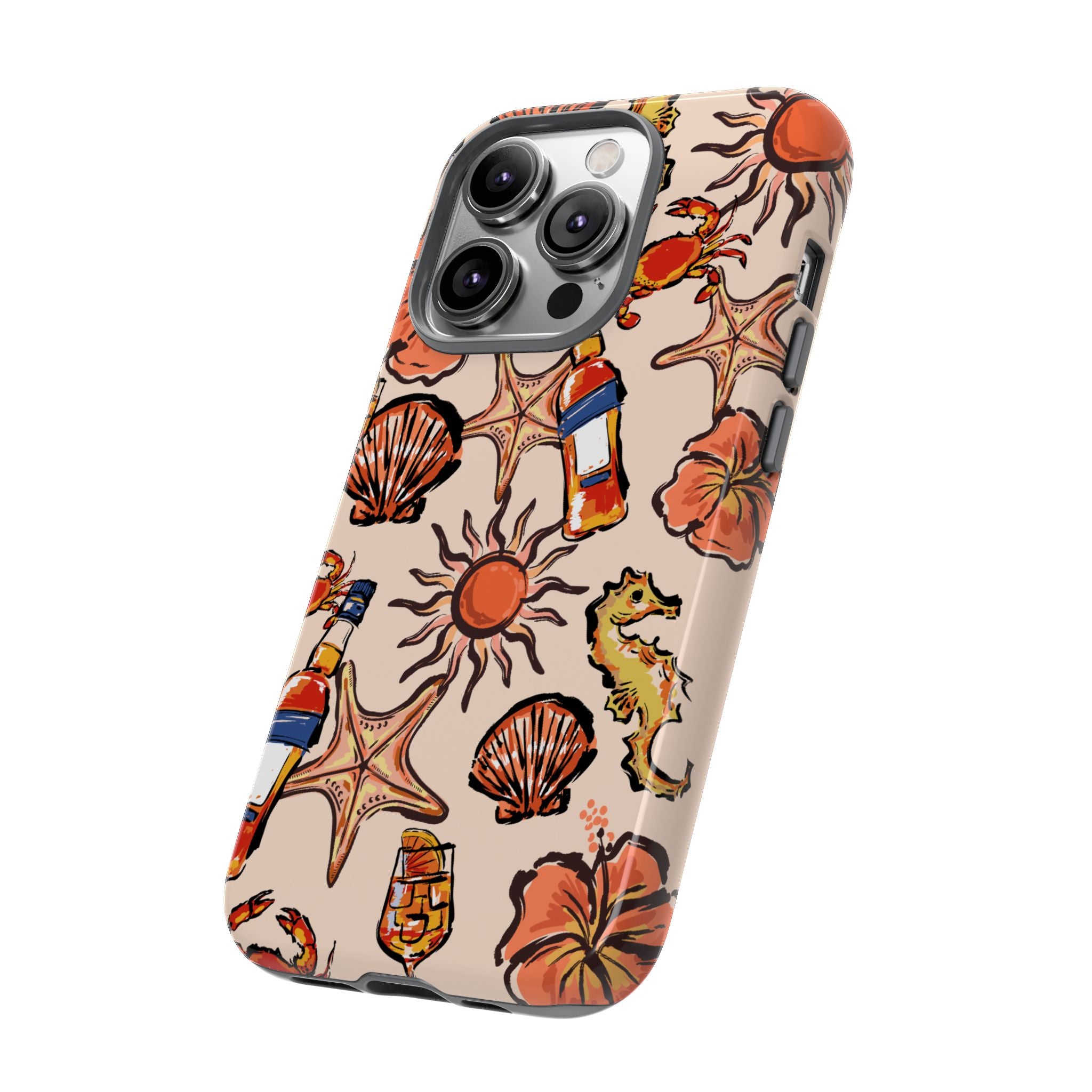 Tropical Beach Phone Case — Hibiscus, Seashells & Cocktail Pattern