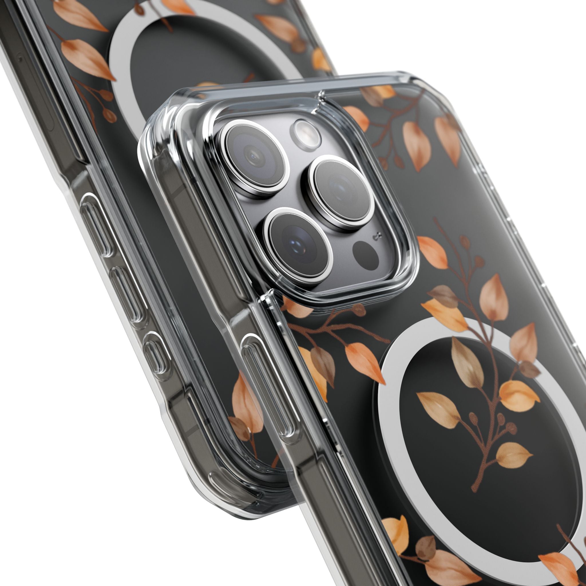 Clear Magnetic Phone Case — Autumn Gold Leaves Design