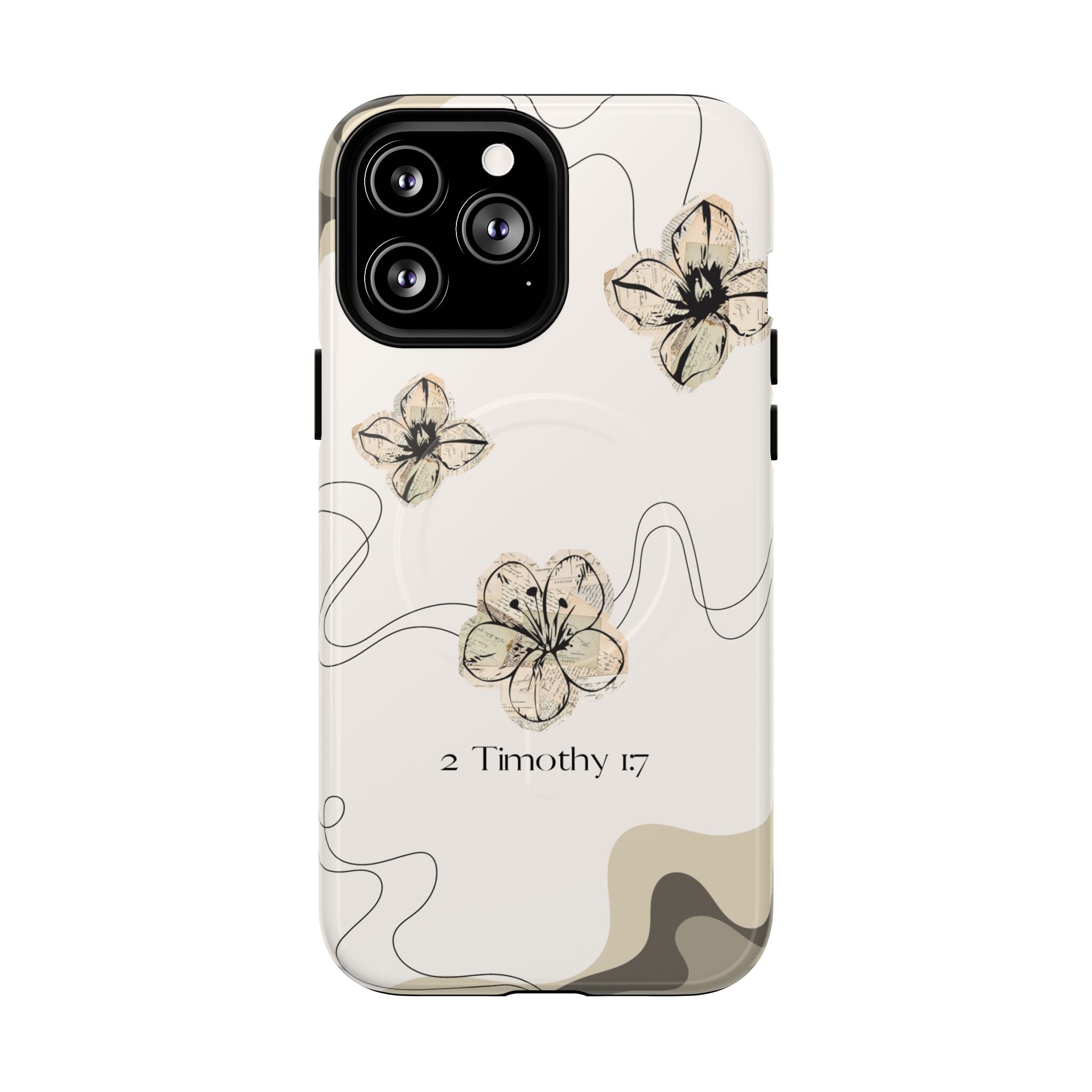 Floral Faith iPhone Case — '2 Timothy 1:7' Protective MagSafe Phone Case