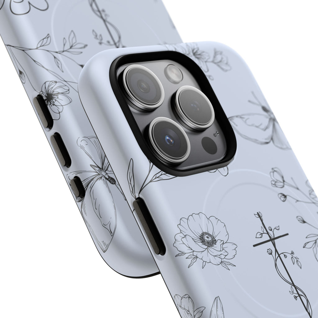Floral Cross Tough Magnetic Phone Case — Faith-Inspired Protective iPhone Cover
