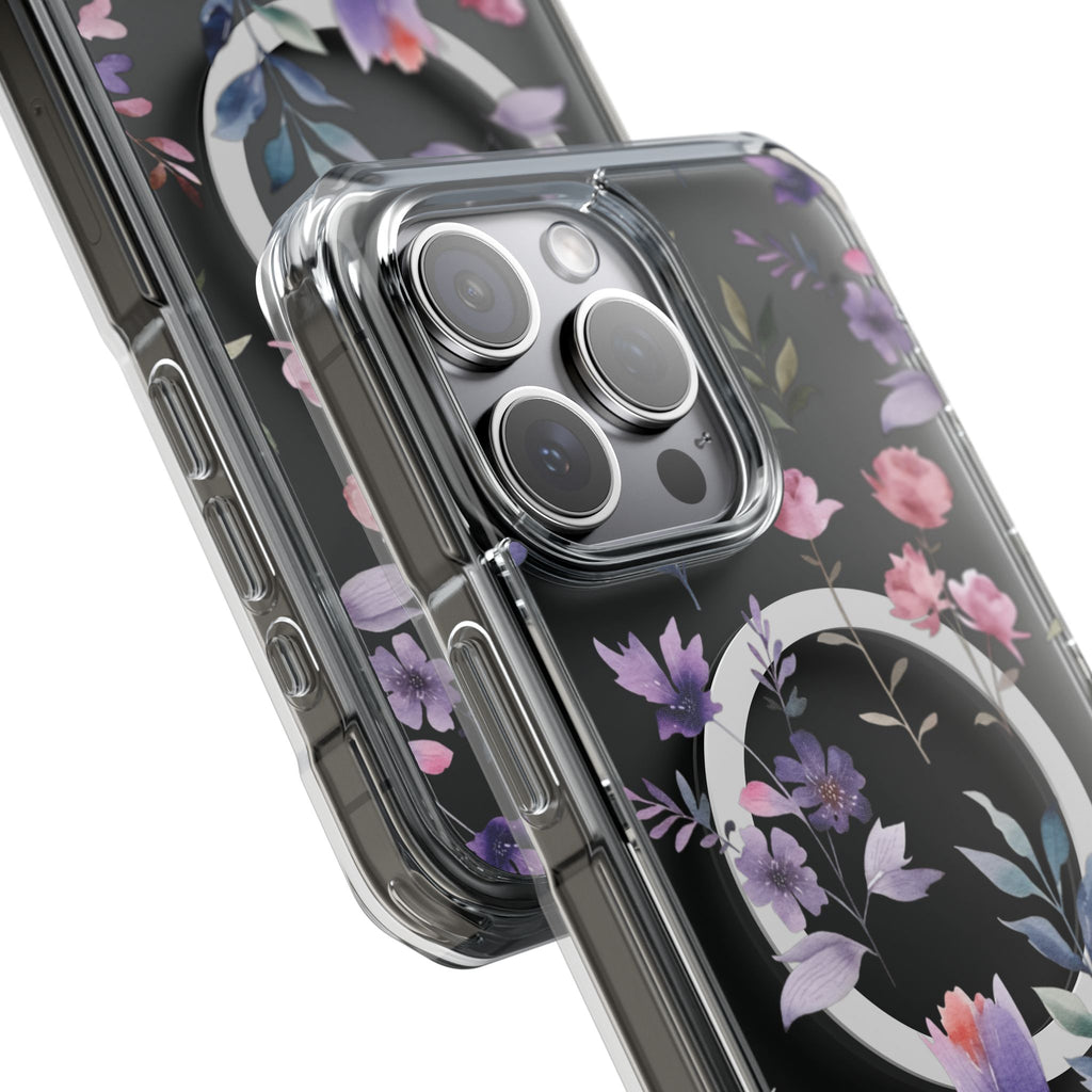 Clear Magnetic Phone Case – Floral Black MagSafe-Compatible Protective Cover