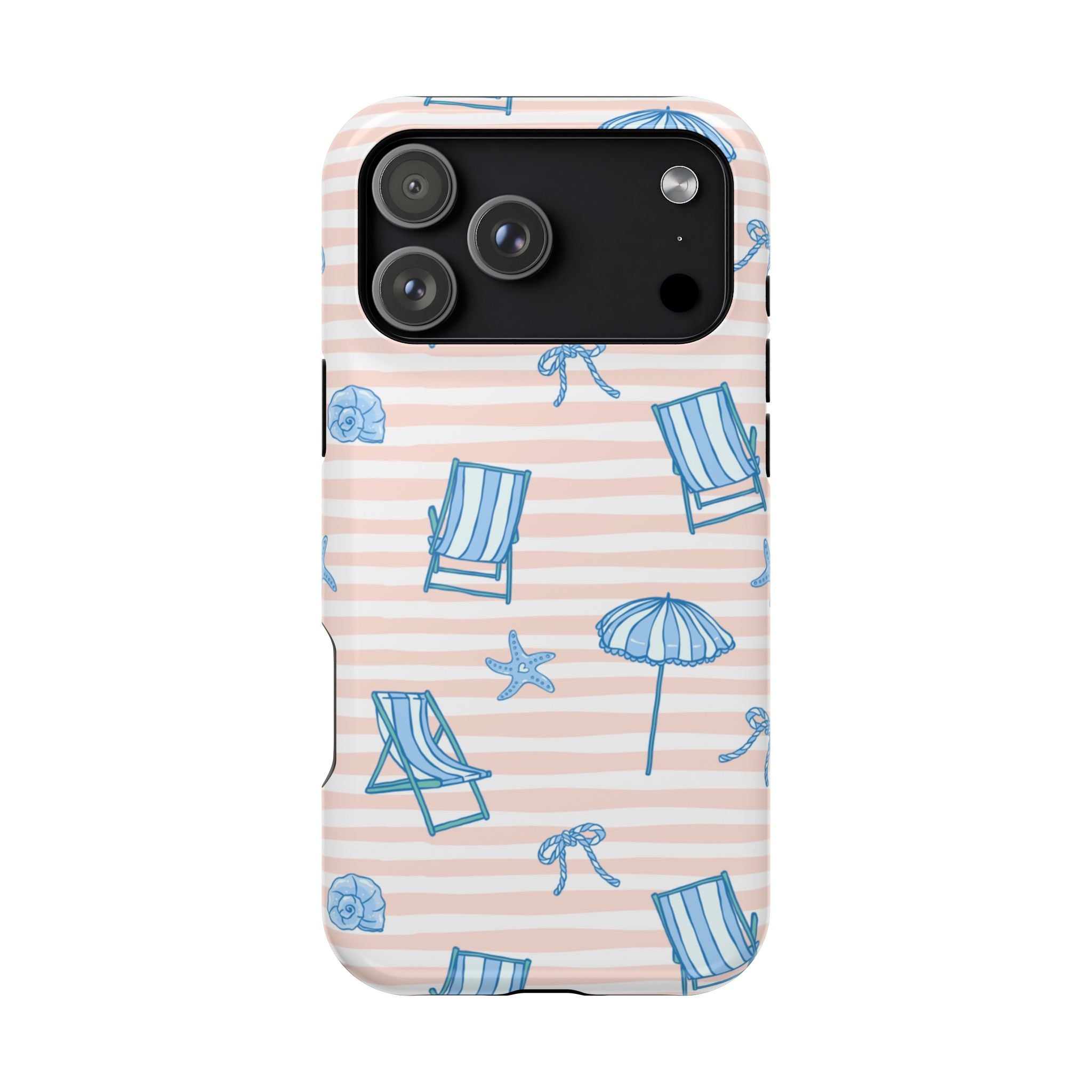 Beach Stripes Magnetic Impact Phone Case — Blue Chairs & Umbrellas