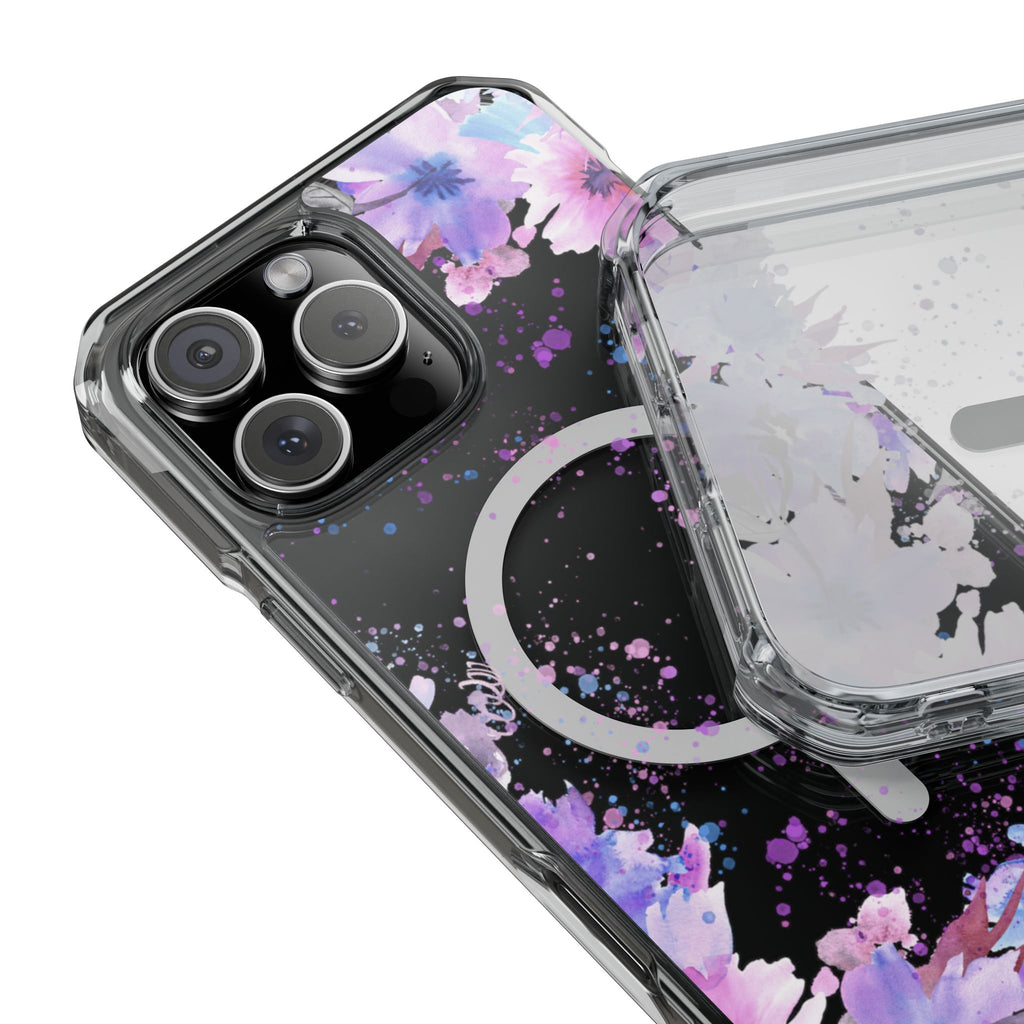 MagSafe Clear Phone Case — Purple Watercolor Floral