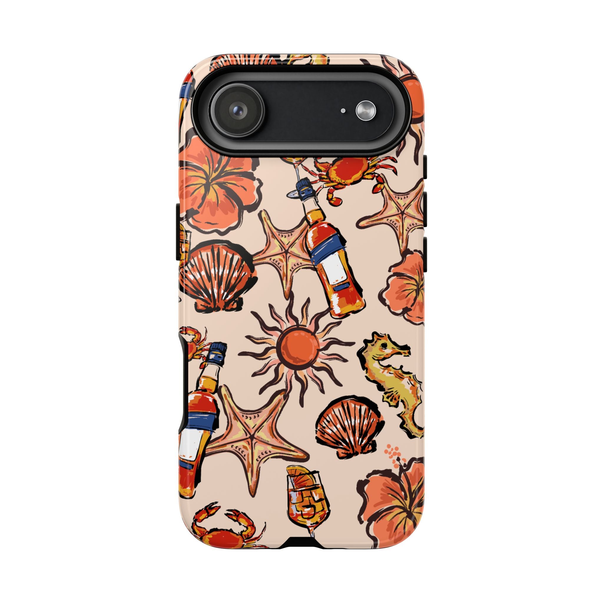 Tropical Beach Phone Case — Hibiscus, Seashells & Cocktail Pattern