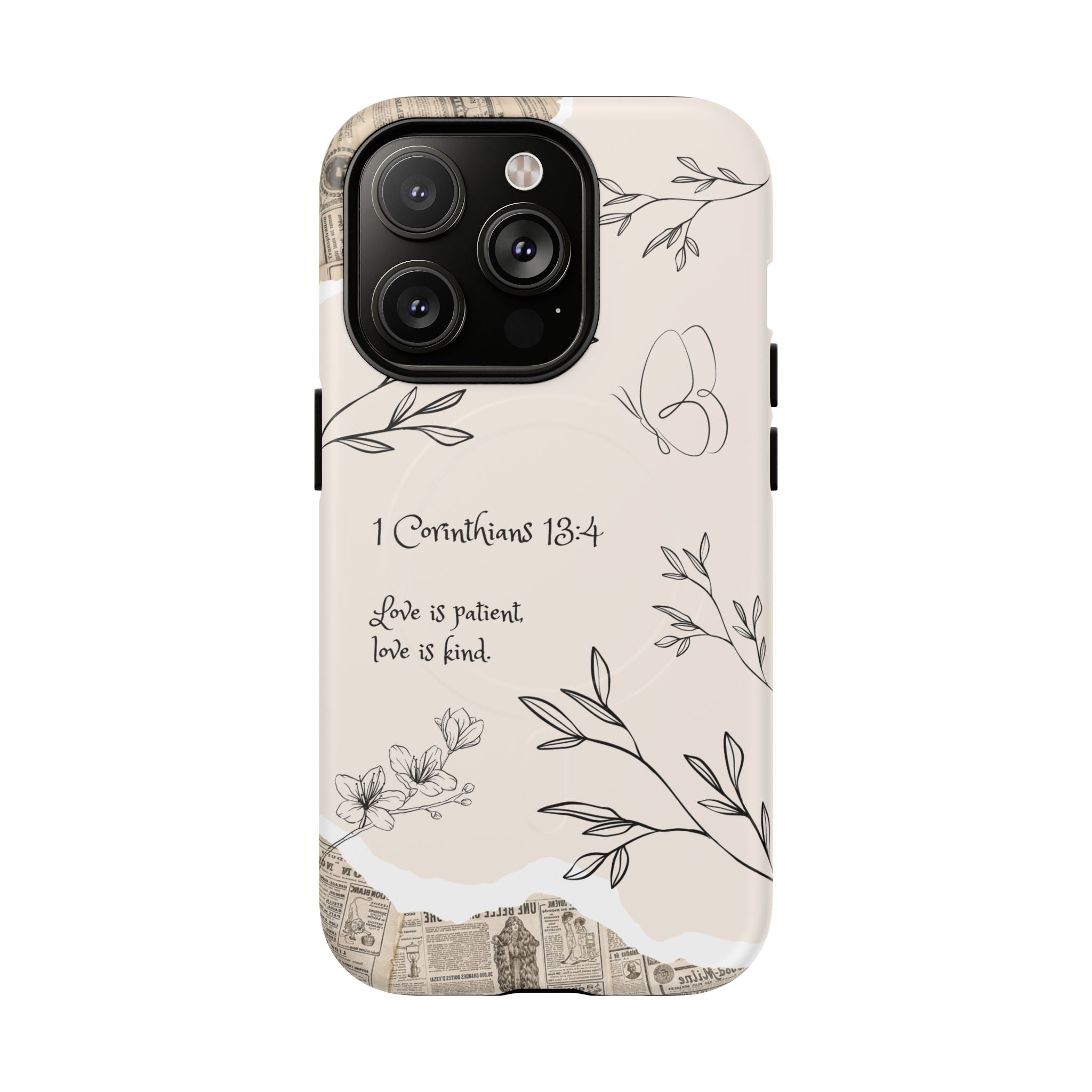 Protective Phone Case – 1 Corinthians 13:4 Floral Tough Magnetic Case
