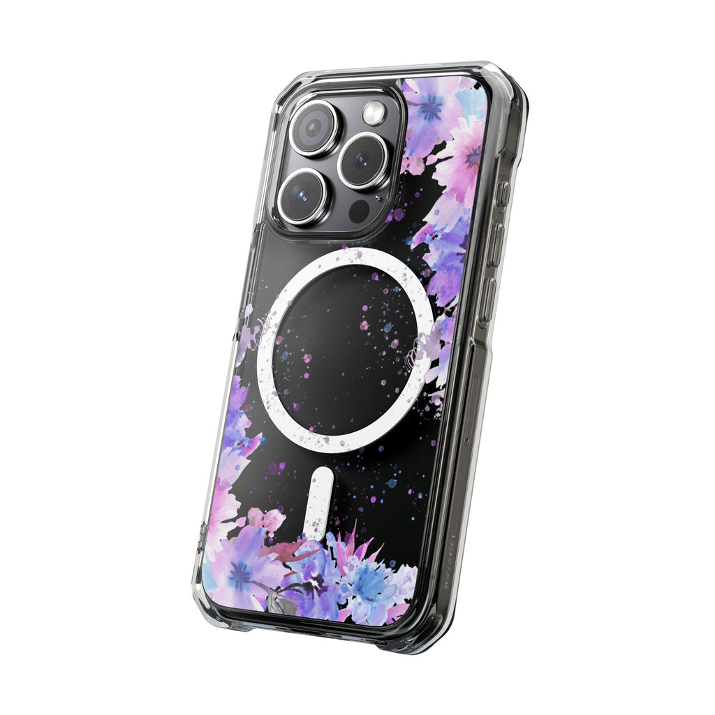 MagSafe Clear Phone Case — Purple Watercolor Floral