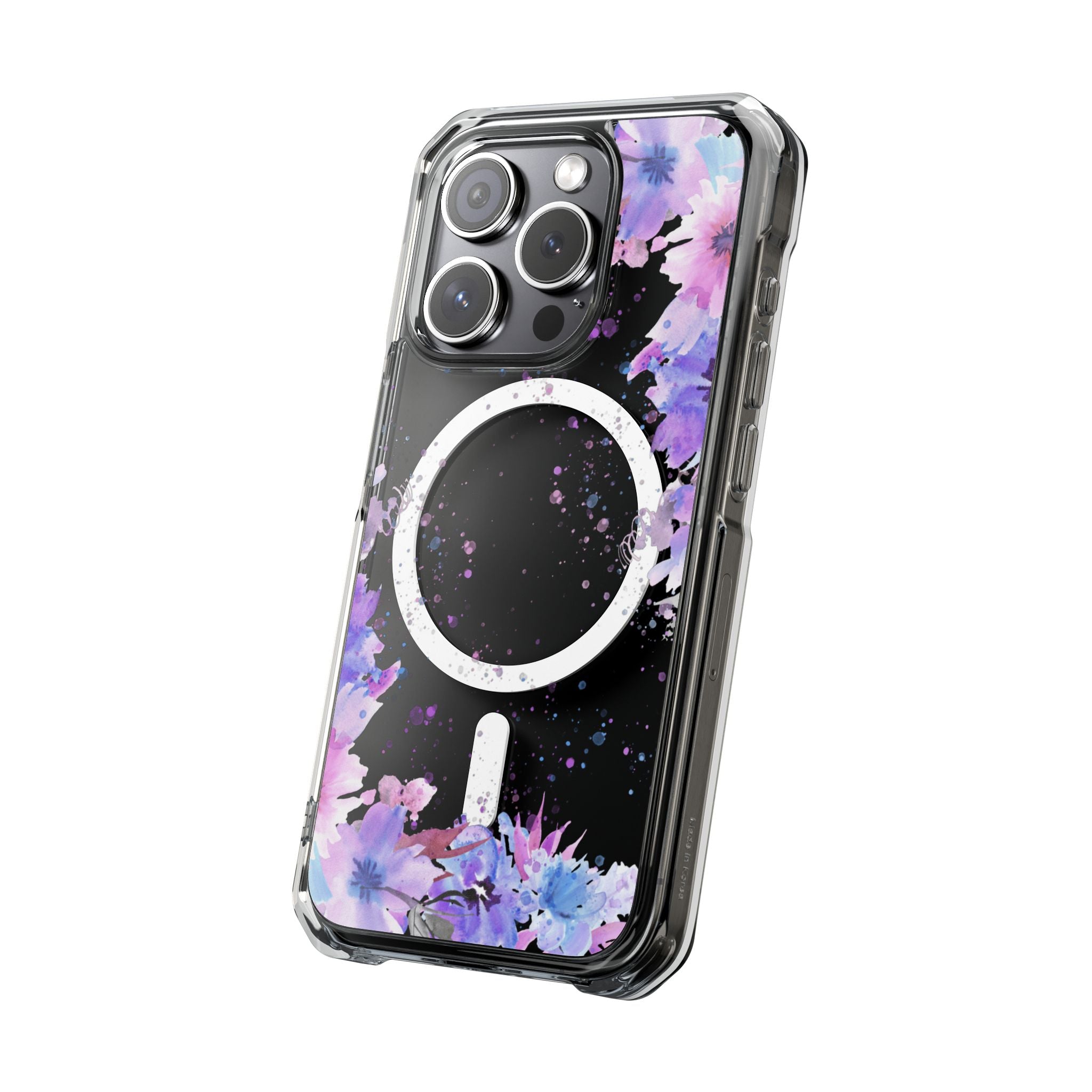 MagSafe Clear Phone Case — Purple Watercolor Floral