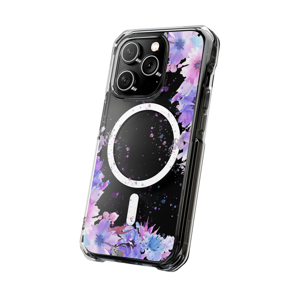 MagSafe Clear Phone Case — Purple Watercolor Floral