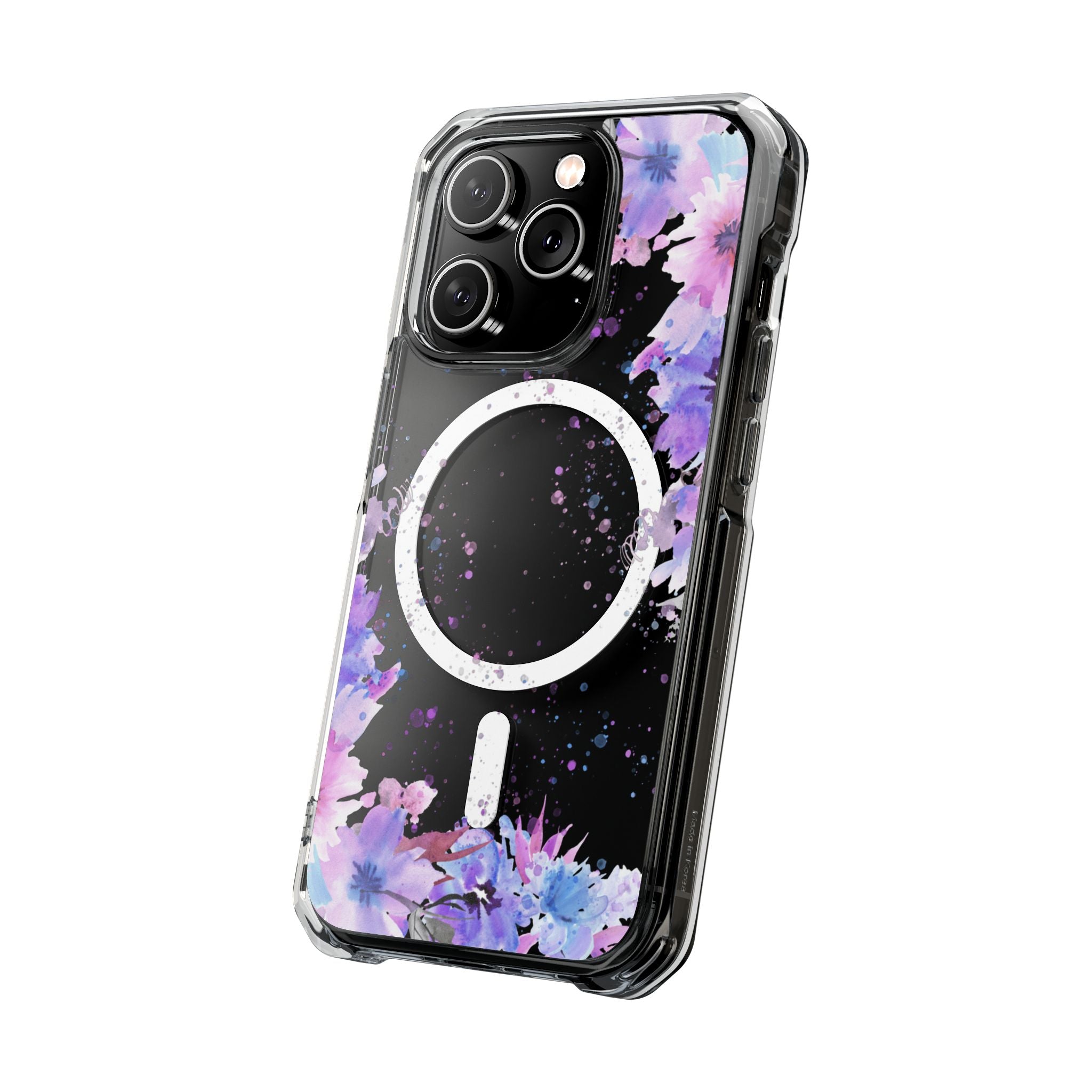 MagSafe Clear Phone Case — Purple Watercolor Floral