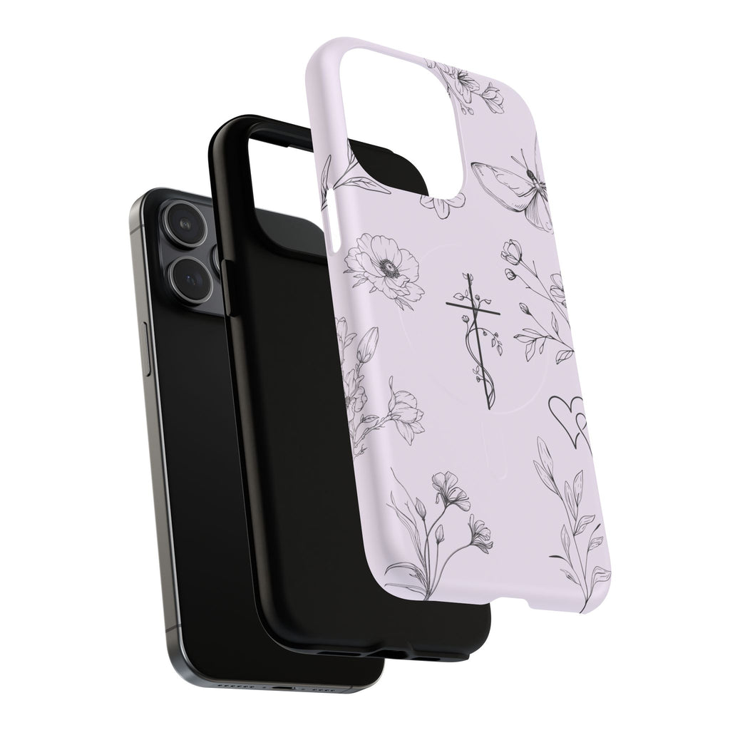 Floral Cross Magnetic Phone Case — Lavender Botanical iPhone Cover