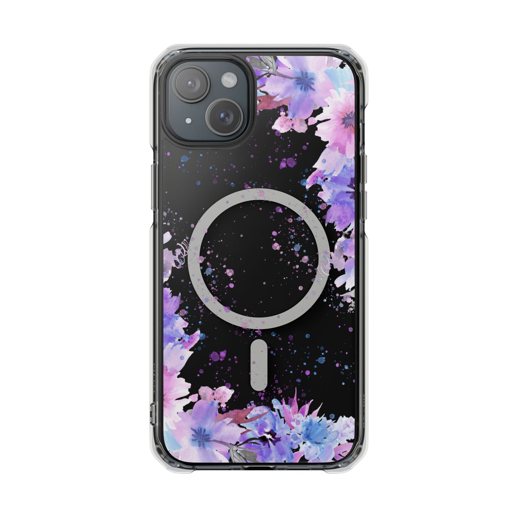 MagSafe Clear Phone Case — Purple Watercolor Floral