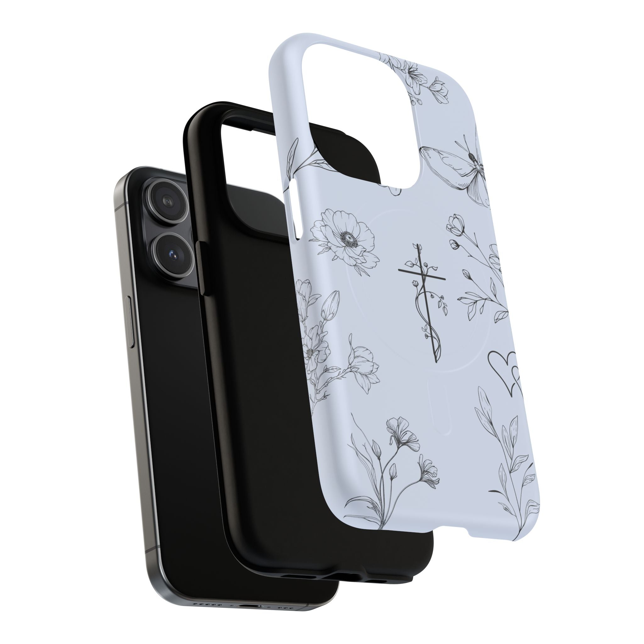Floral Cross Tough Magnetic Phone Case — Faith-Inspired Protective iPhone Cover