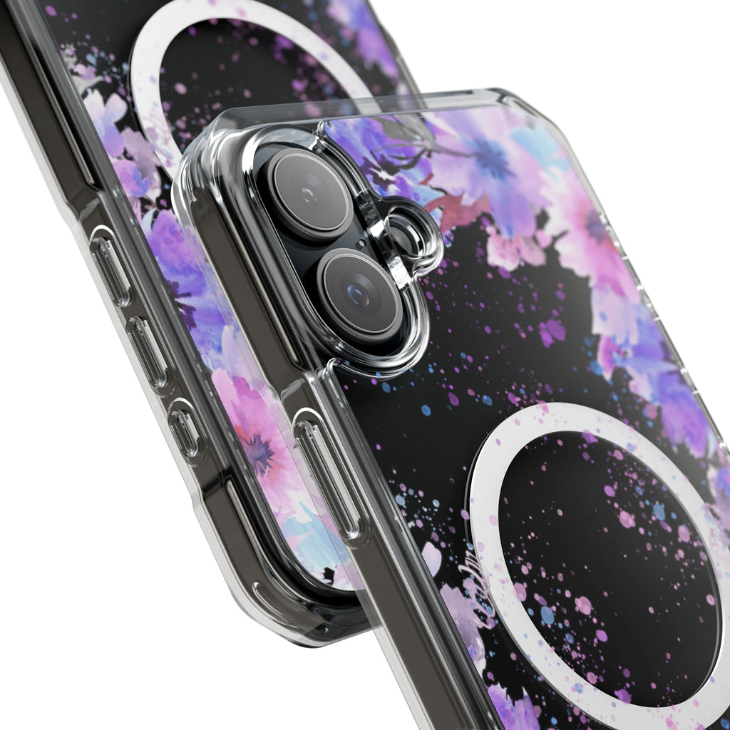 MagSafe Clear Phone Case — Purple Watercolor Floral