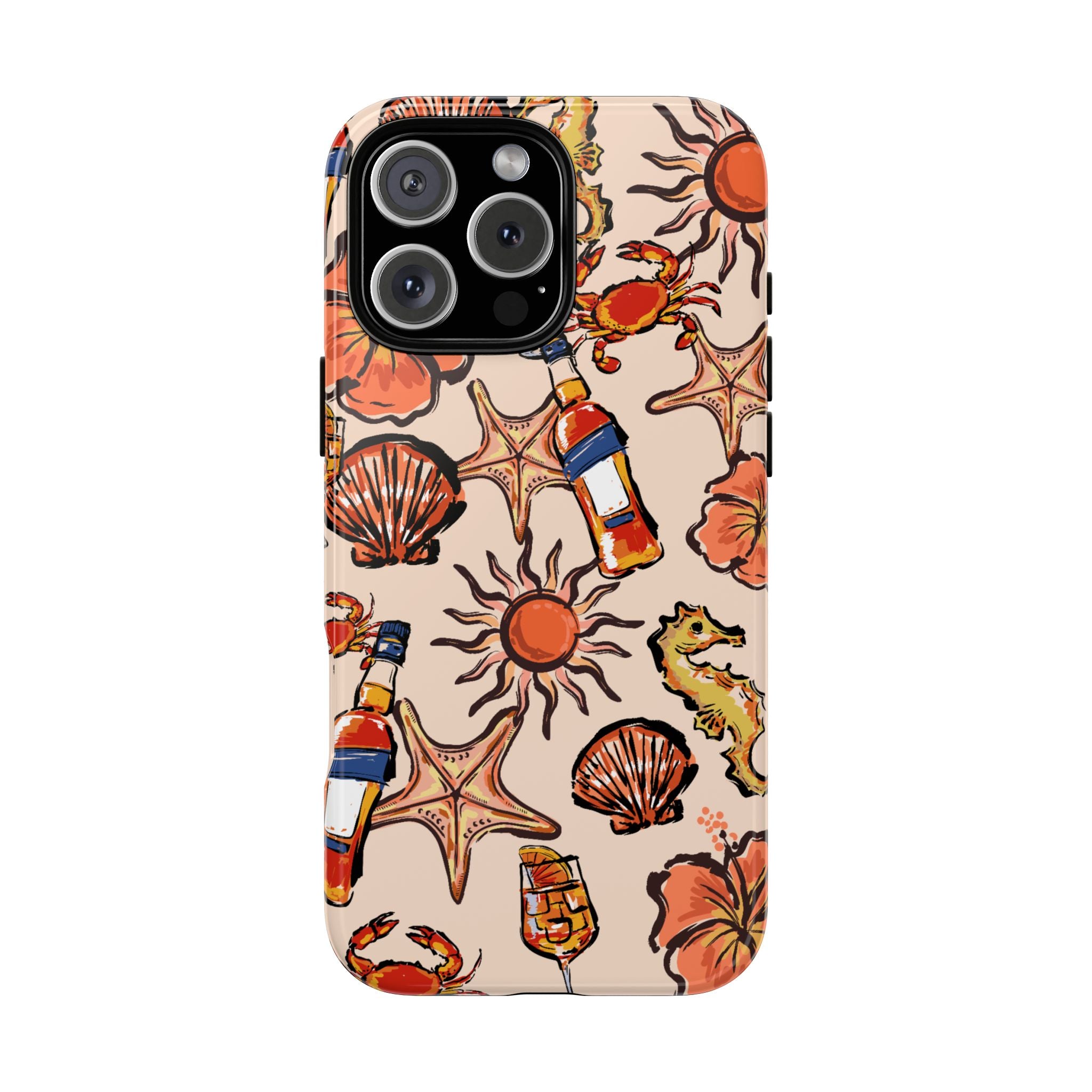 Tropical Beach Phone Case — Hibiscus, Seashells & Cocktail Pattern