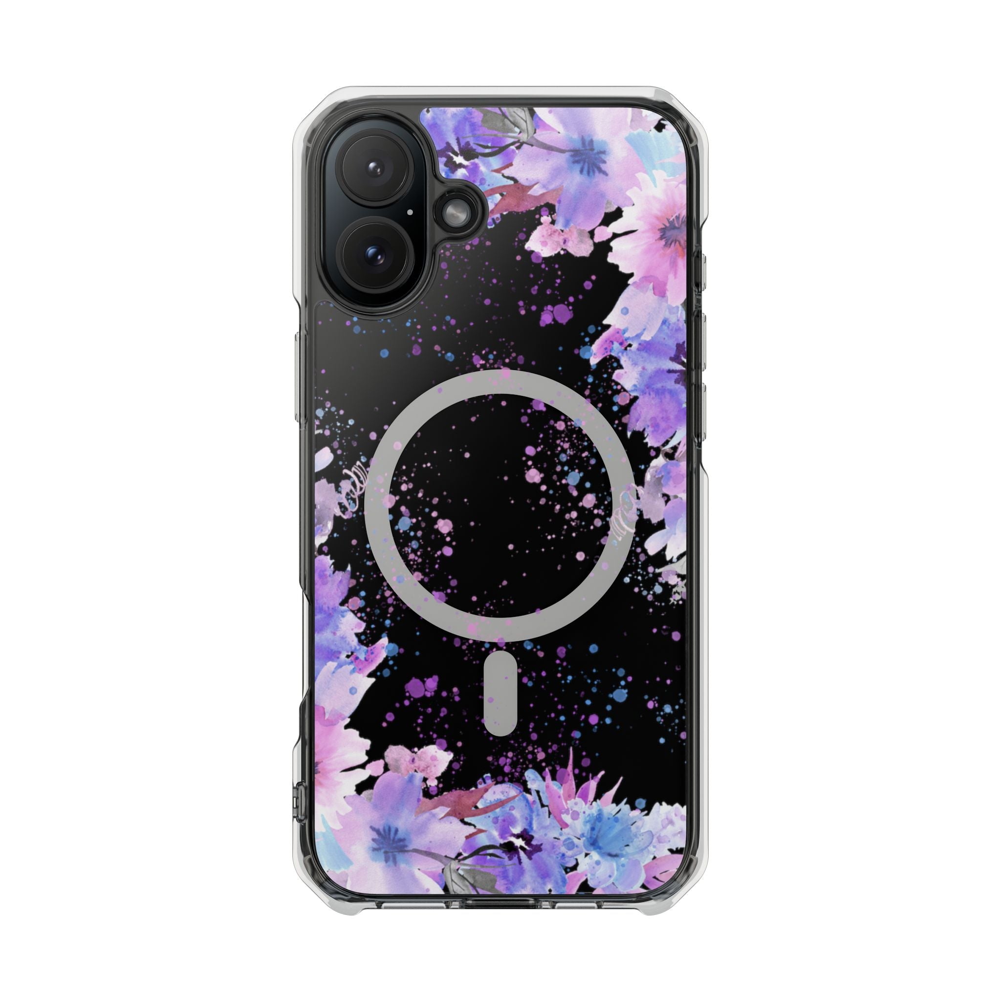 MagSafe Clear Phone Case — Purple Watercolor Floral