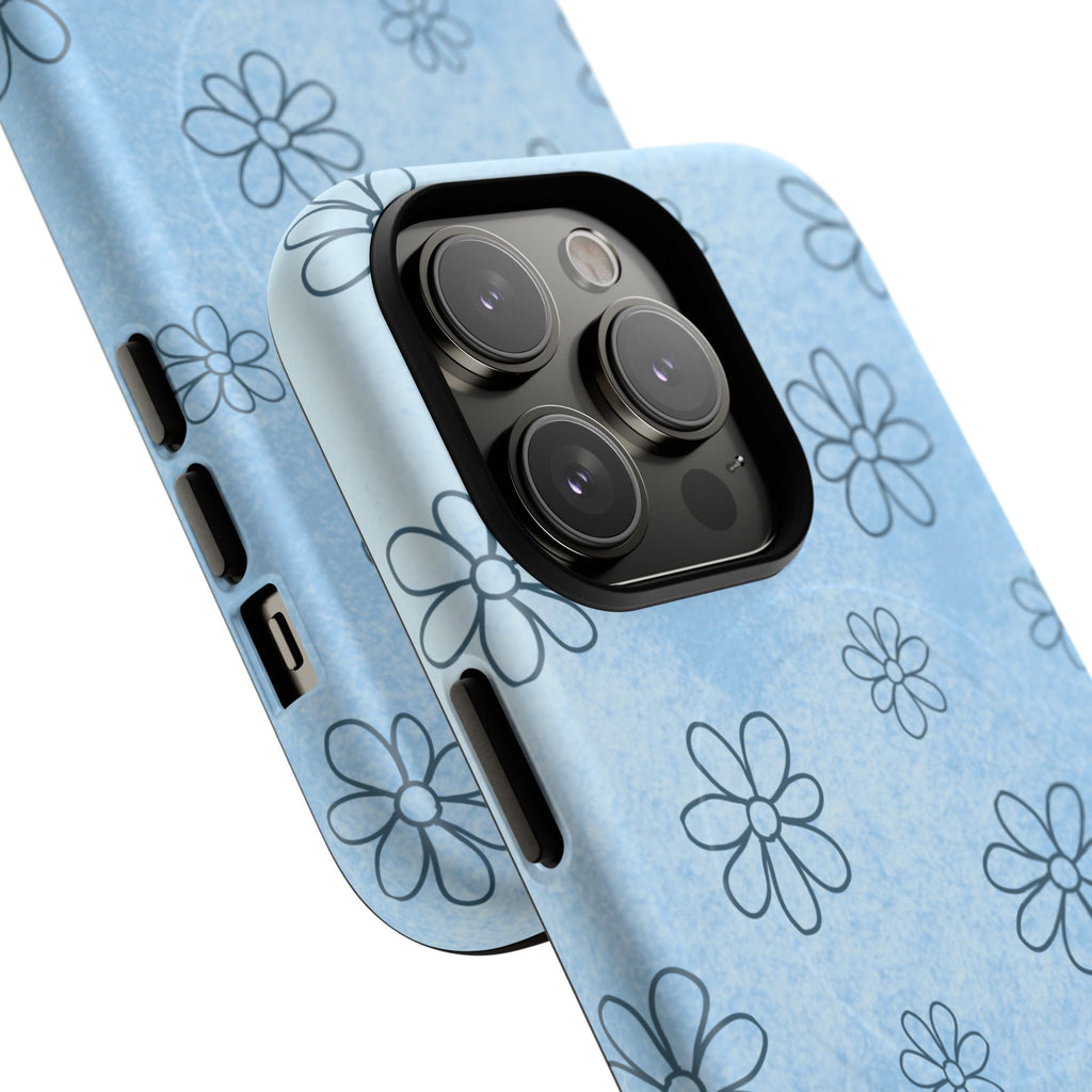 Blue Daisy Magnetic Tough Case — Floral Phone Case with Soft Watercolor Vibe