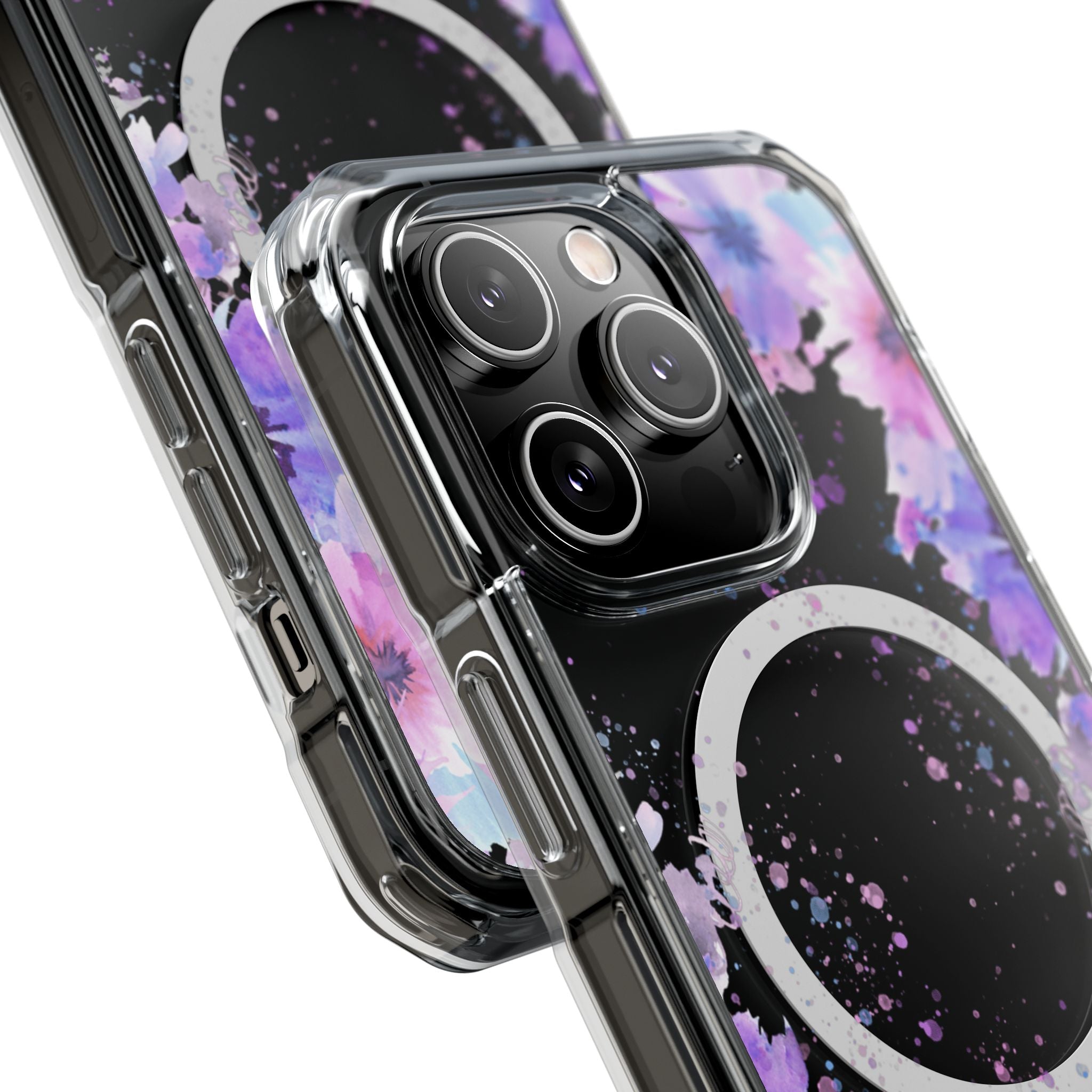MagSafe Clear Phone Case — Purple Watercolor Floral