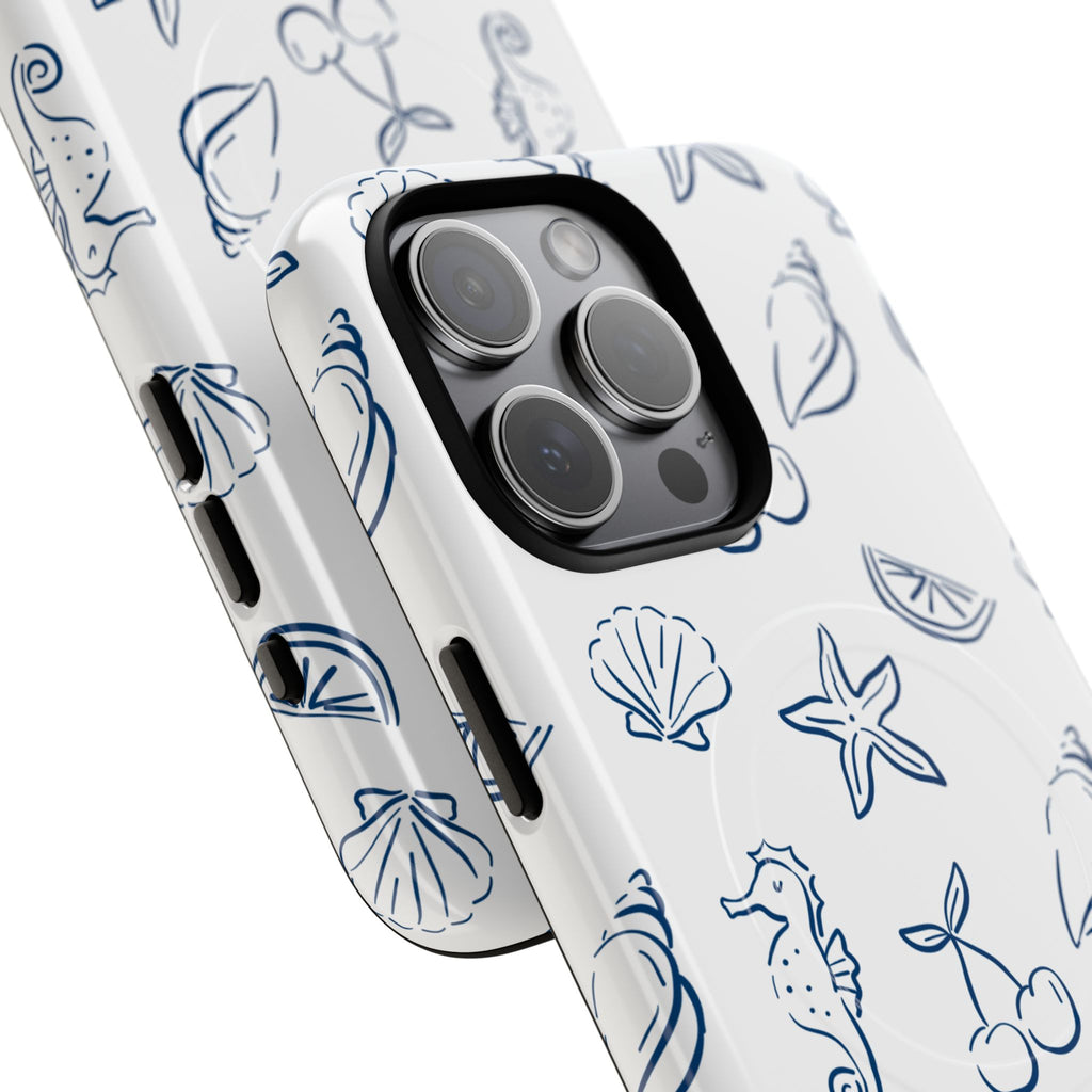 Nautical Sketch Magnetic Phone Case — Seahorse & Seashell Pattern