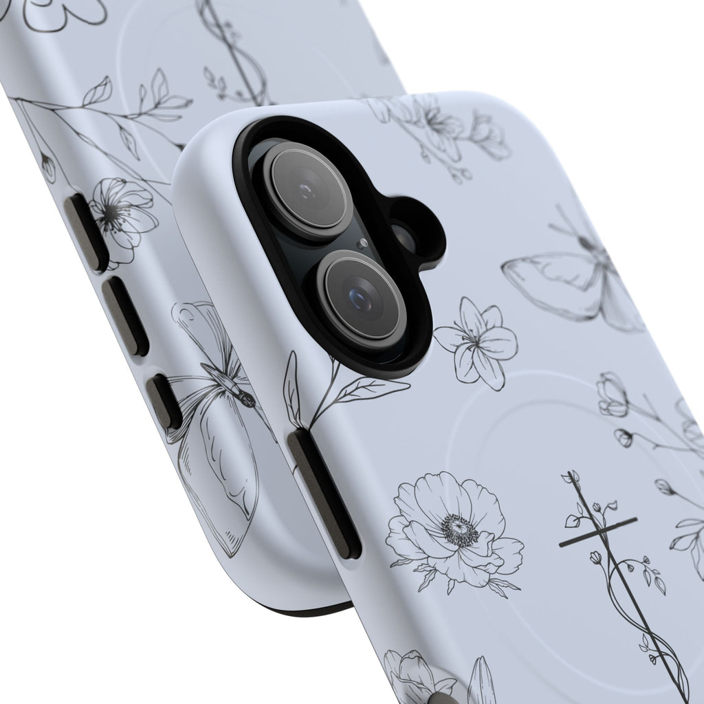 Floral Cross Tough Magnetic Phone Case — Faith-Inspired Protective iPhone Cover