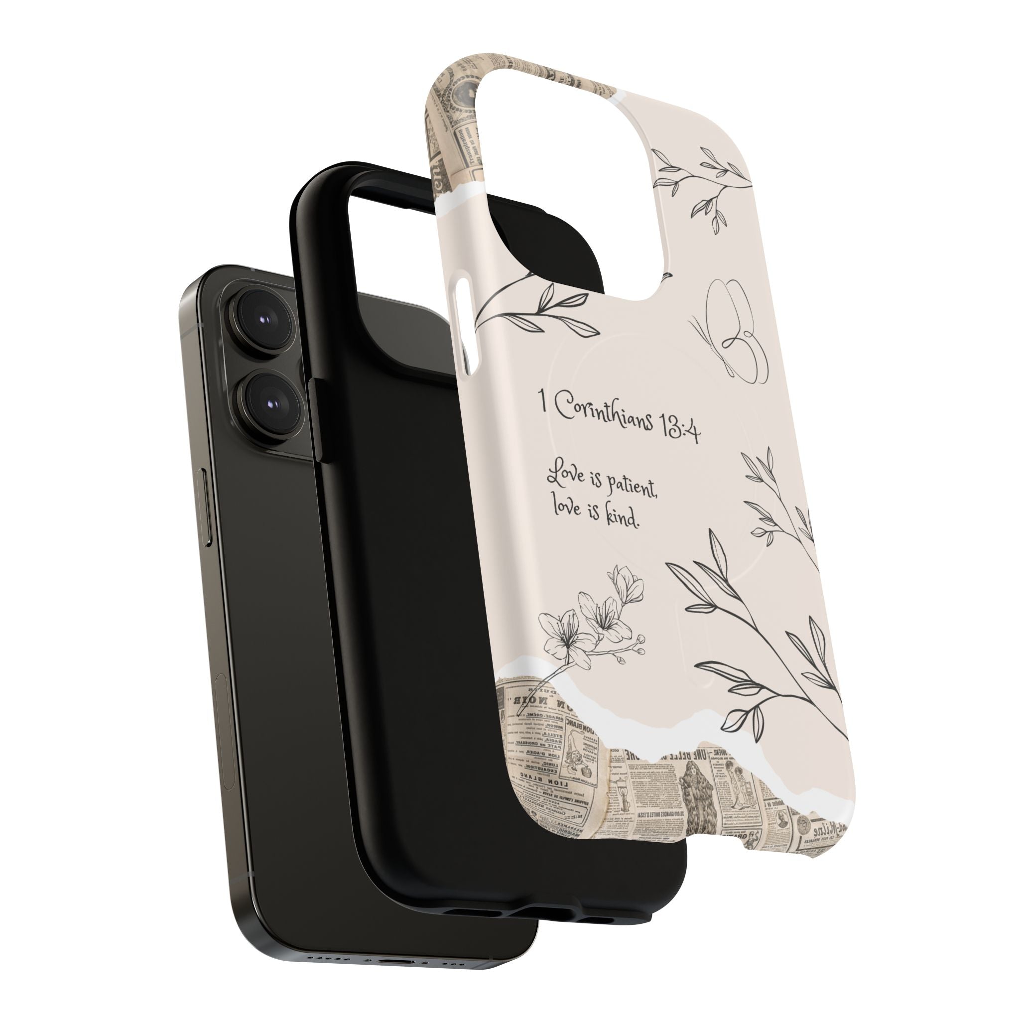 Protective Phone Case – 1 Corinthians 13:4 Floral Tough Magnetic Case