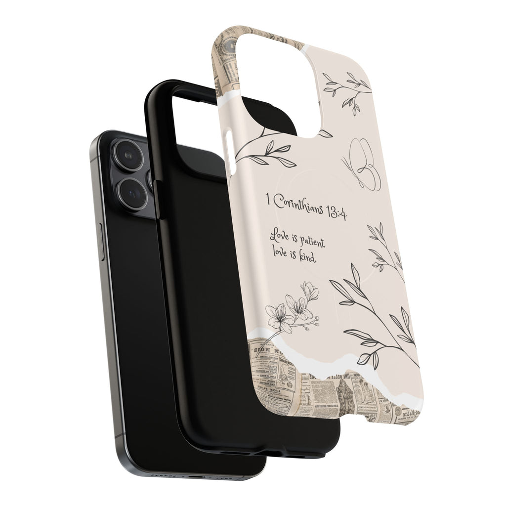 Protective Phone Case – 1 Corinthians 13:4 Floral Tough Magnetic Case