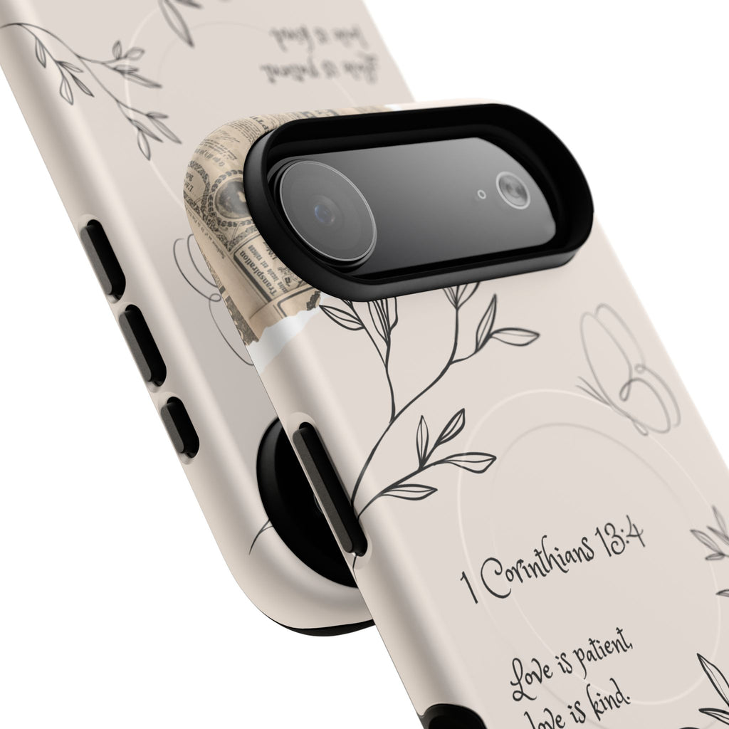 Protective Phone Case – 1 Corinthians 13:4 Floral Tough Magnetic Case