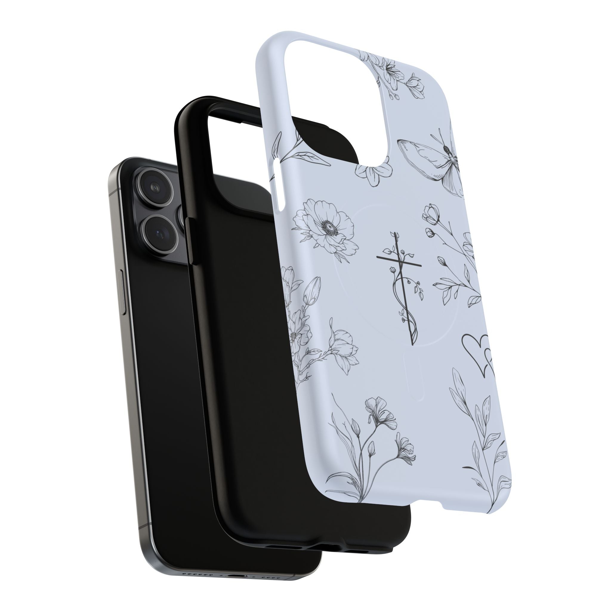 Floral Cross Tough Magnetic Phone Case — Faith-Inspired Protective iPhone Cover