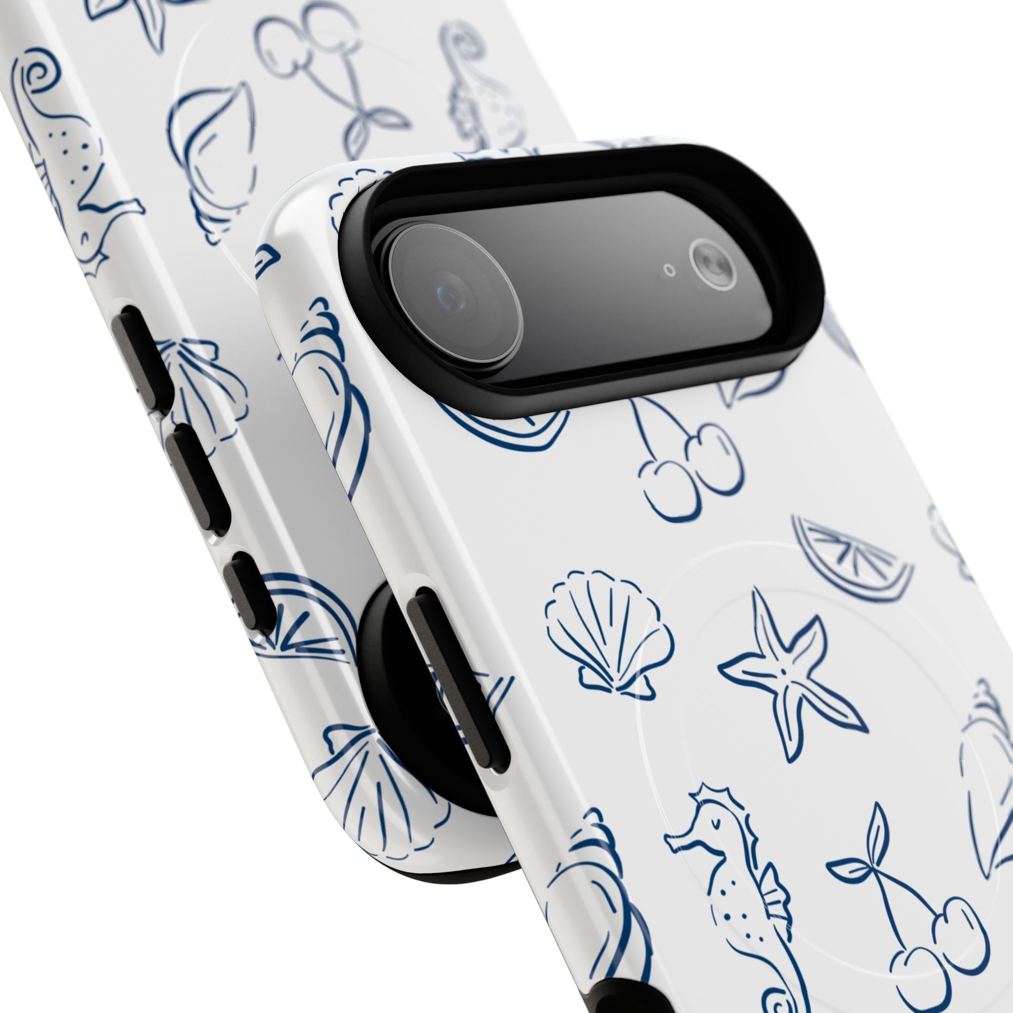 Nautical Sketch Magnetic Phone Case — Seahorse & Seashell Pattern