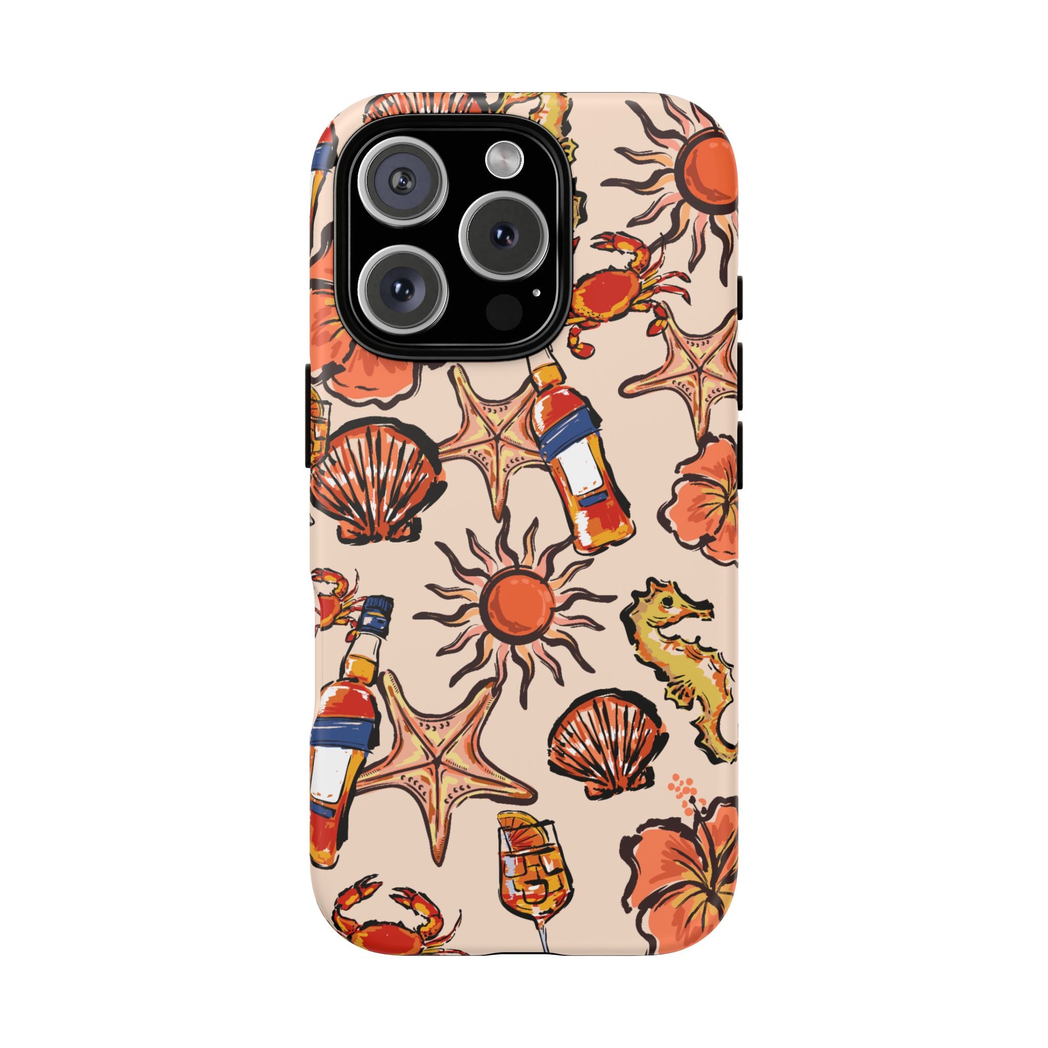 Tropical Beach Phone Case — Hibiscus, Seashells & Cocktail Pattern