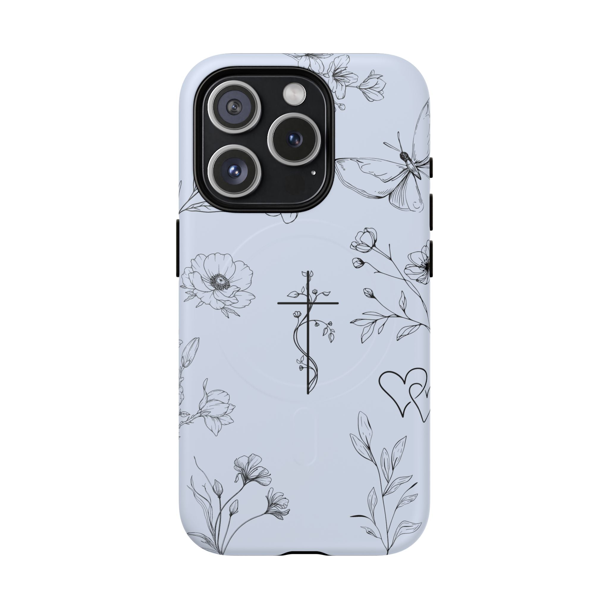 Floral Cross Tough Magnetic Phone Case — Faith-Inspired Protective iPhone Cover
