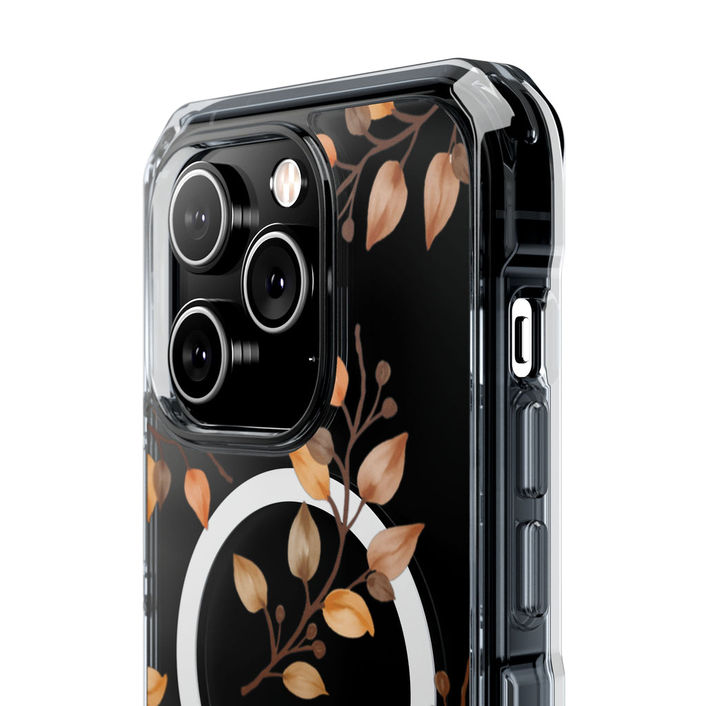 Clear Magnetic Phone Case — Autumn Gold Leaves Design