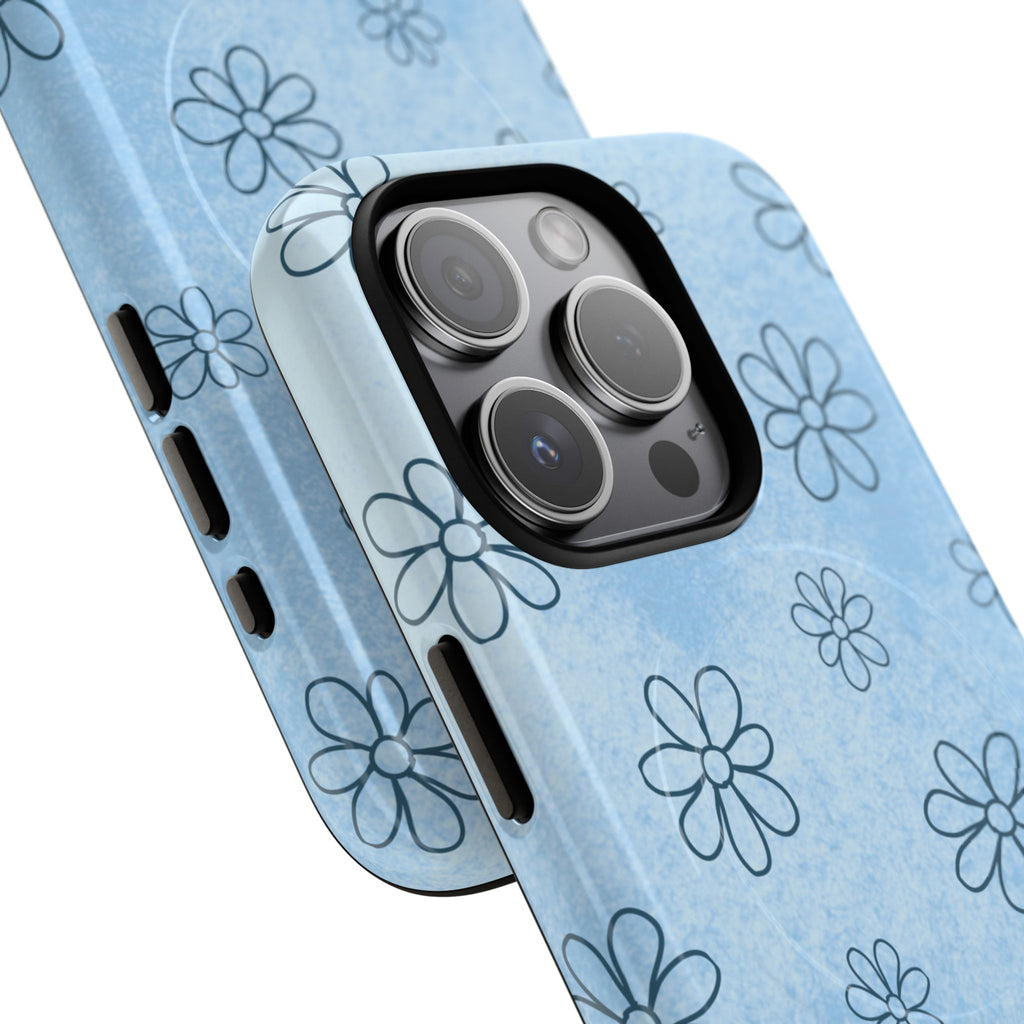 Blue Daisy Magnetic Tough Case — Floral Phone Case with Soft Watercolor Vibe