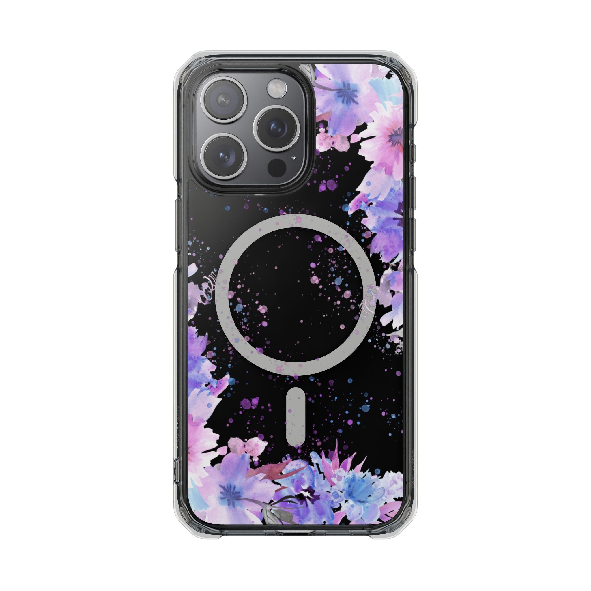 MagSafe Clear Phone Case — Purple Watercolor Floral