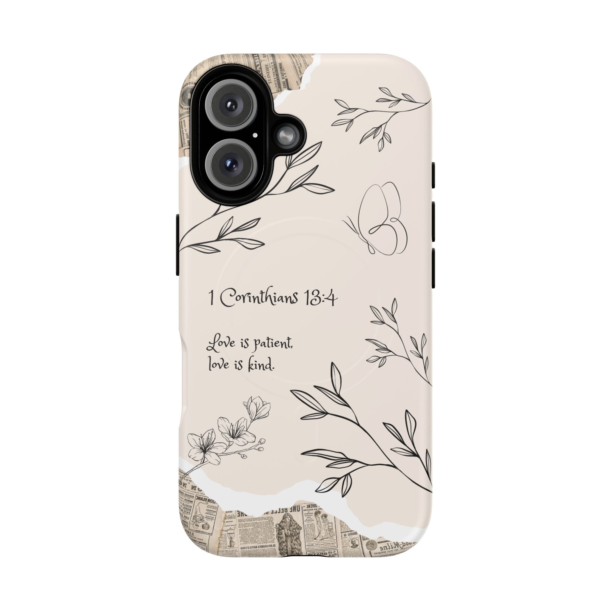 Protective Phone Case – 1 Corinthians 13:4 Floral Tough Magnetic Case