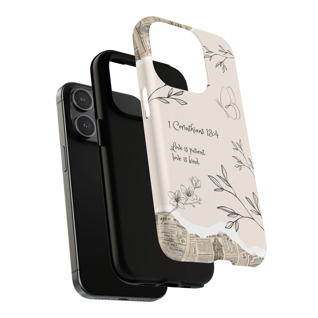 Protective Phone Case – 1 Corinthians 13:4 Floral Tough Magnetic Case