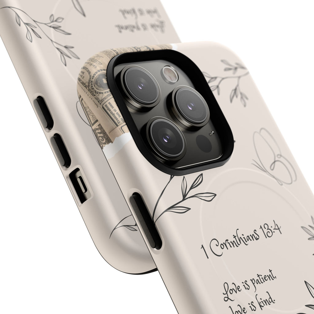 Protective Phone Case – 1 Corinthians 13:4 Floral Tough Magnetic Case