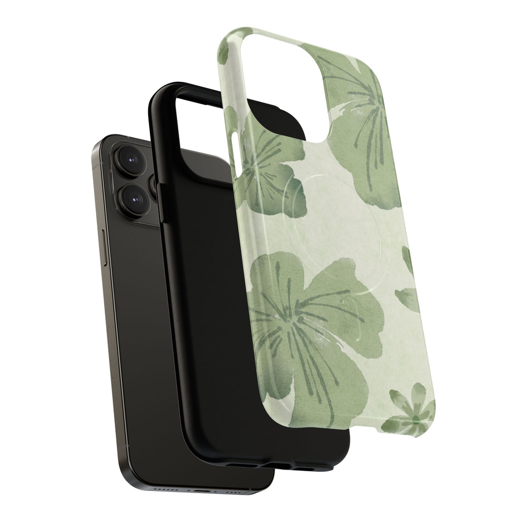 Green Watercolor Hibiscus Tough Magnetic Phone Case