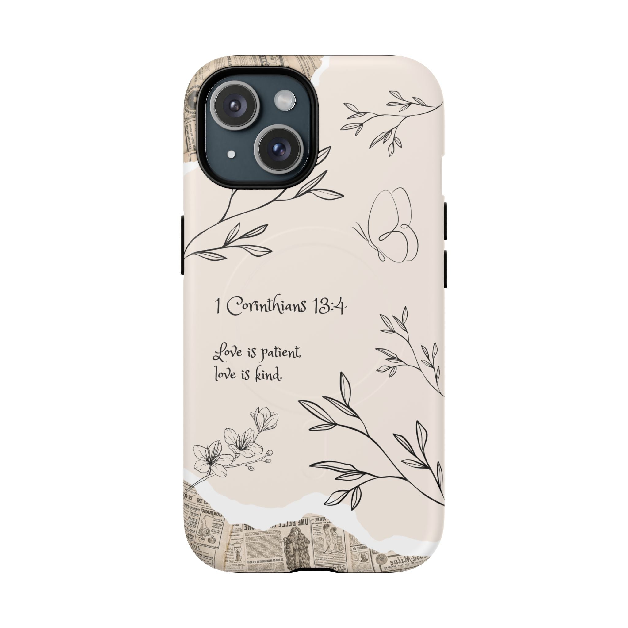Protective Phone Case – 1 Corinthians 13:4 Floral Tough Magnetic Case