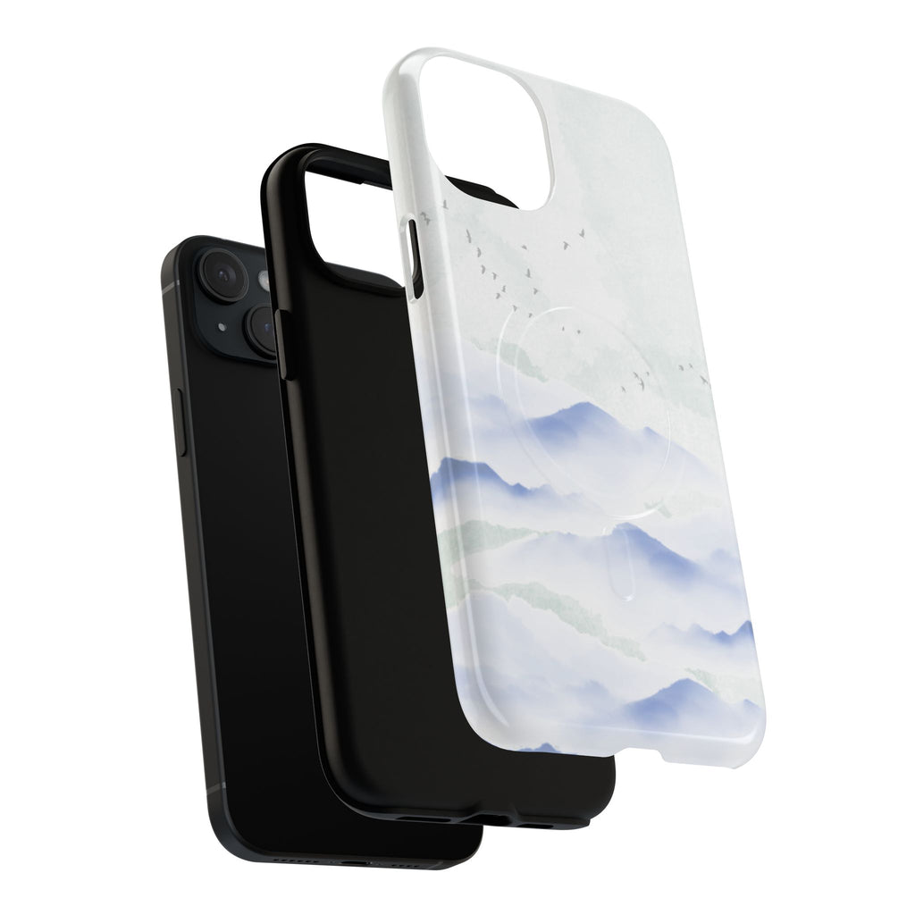 Magnetic Tough Phone Case — Serene Watercolor Mountain Design