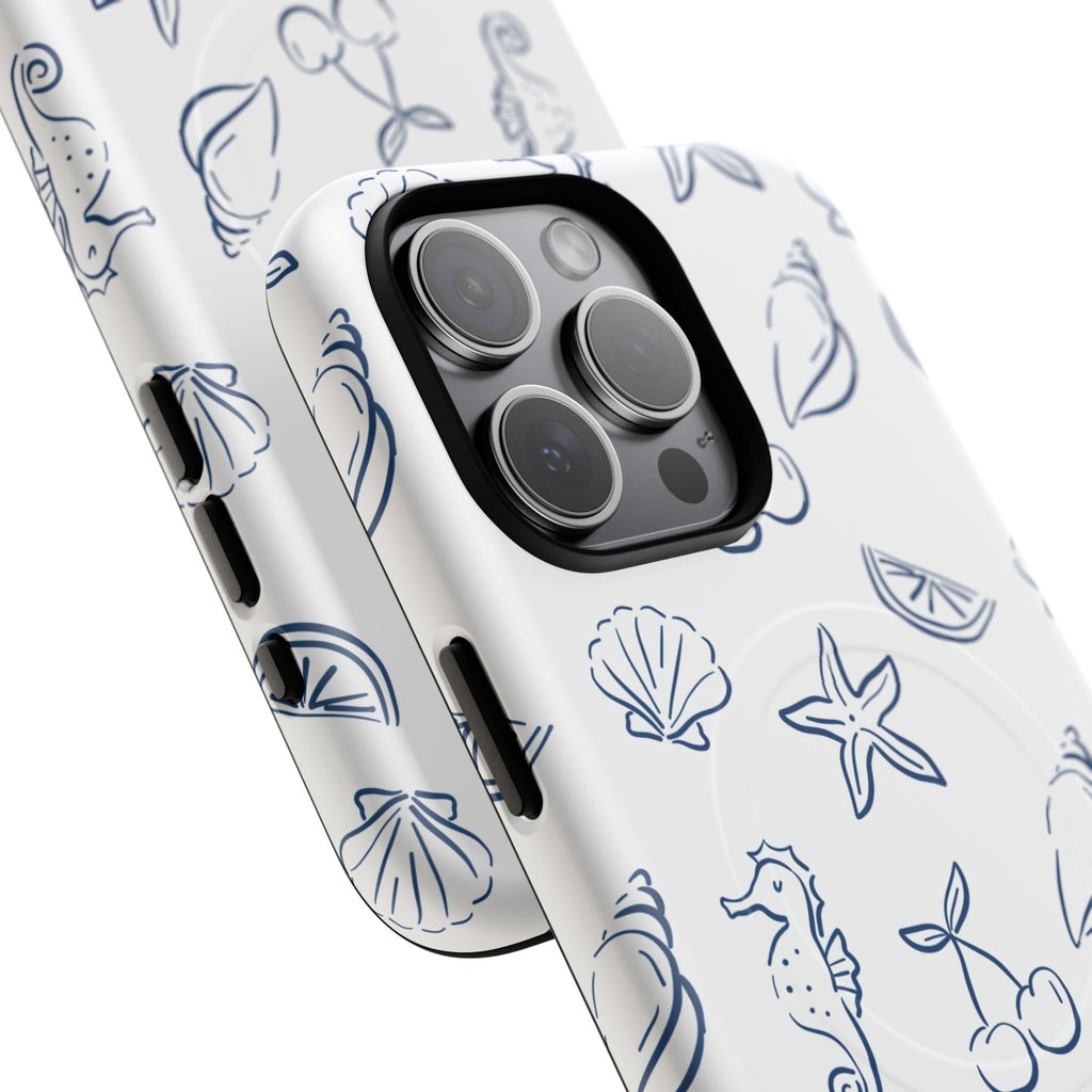 Nautical Sketch Magnetic Phone Case — Seahorse & Seashell Pattern