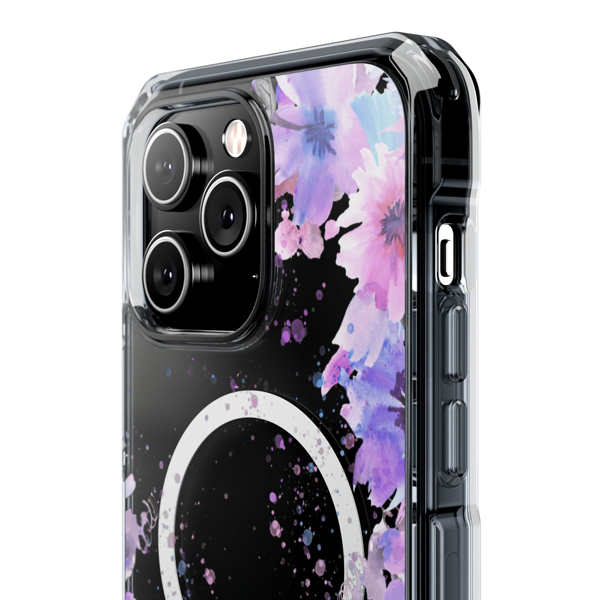 MagSafe Clear Phone Case — Purple Watercolor Floral