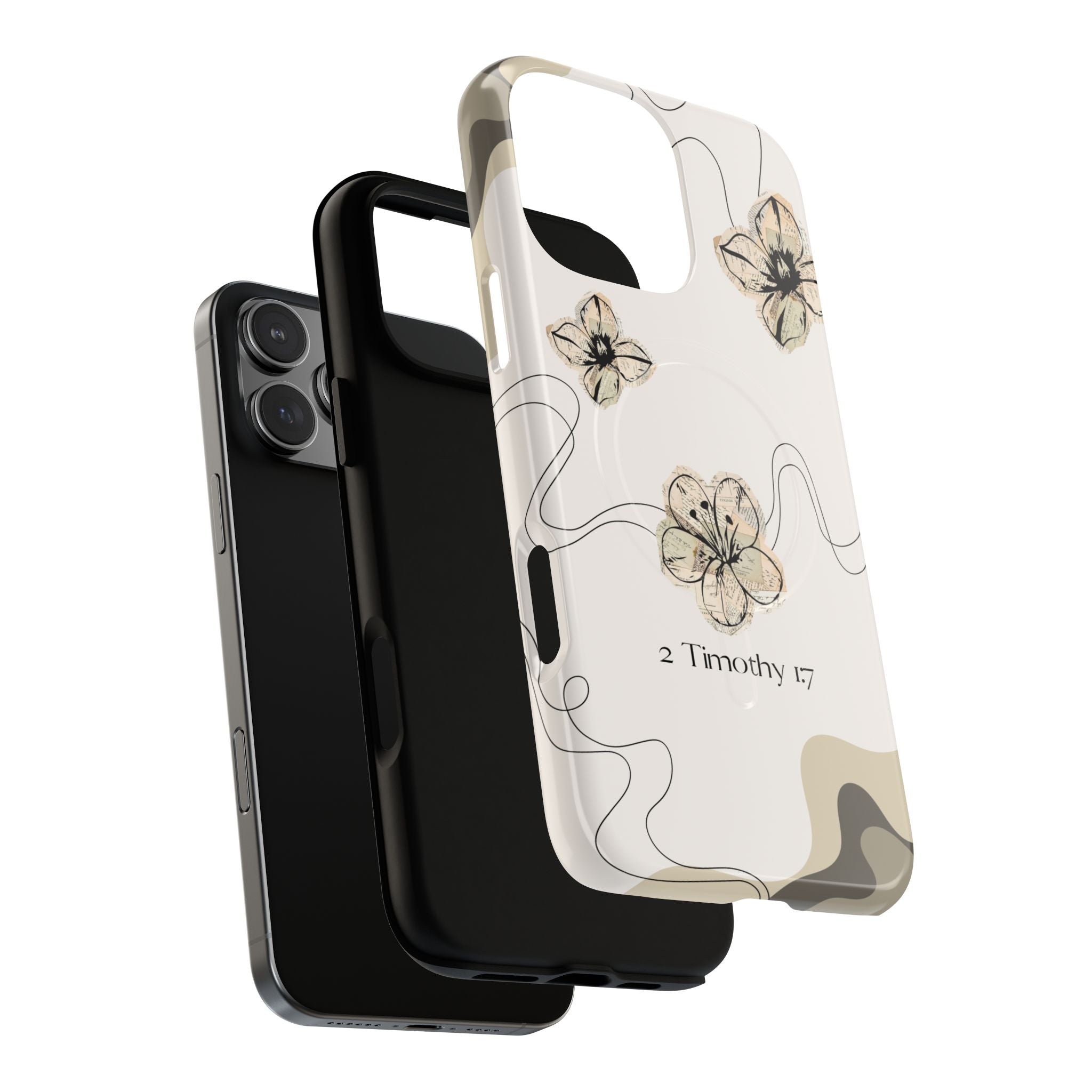 Floral Faith iPhone Case — '2 Timothy 1:7' Protective MagSafe Phone Case