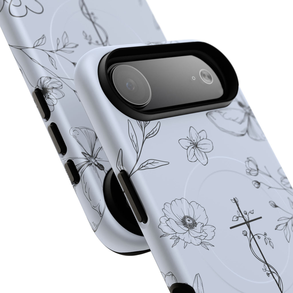 Floral Cross Tough Magnetic Phone Case — Faith-Inspired Protective iPhone Cover