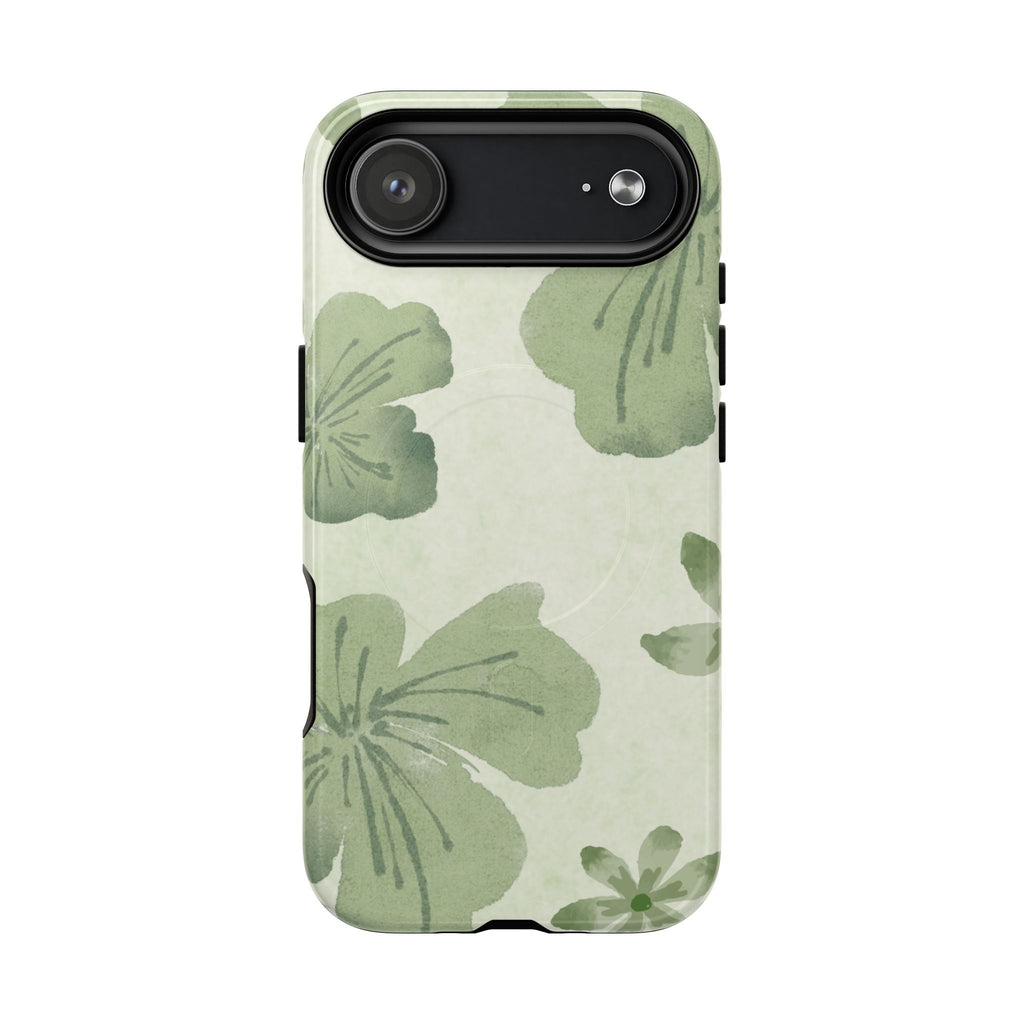 Green Watercolor Hibiscus Tough Magnetic Phone Case