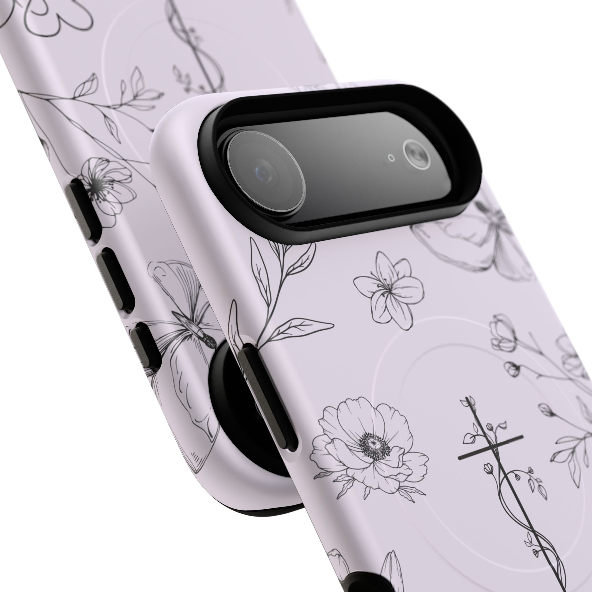 Floral Cross Magnetic Phone Case — Lavender Botanical iPhone Cover